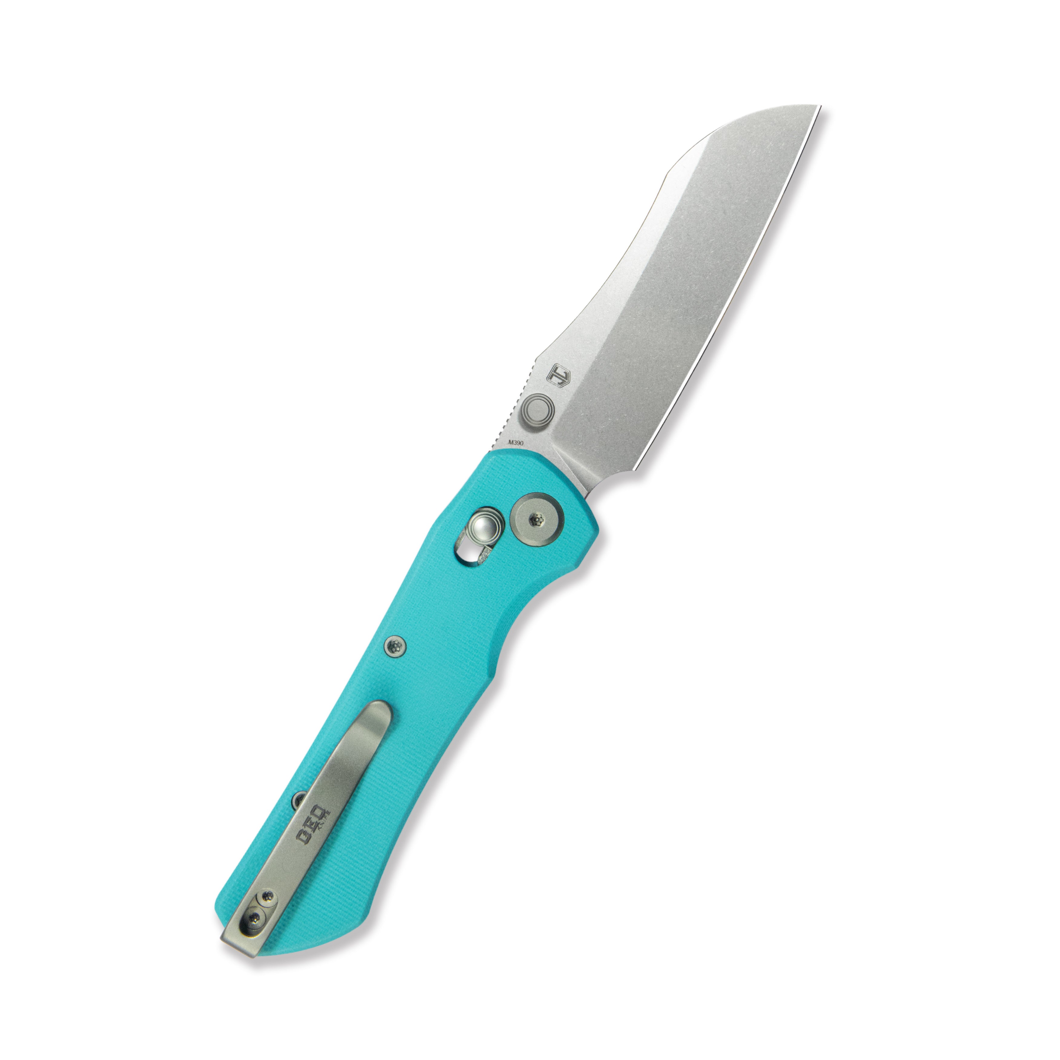 GEO Knife Komodo Crossbar lock Folding Knife Tiffany Blue G10 Handle 3.1" Stonewash Bohler M390 Blade GEO2509F