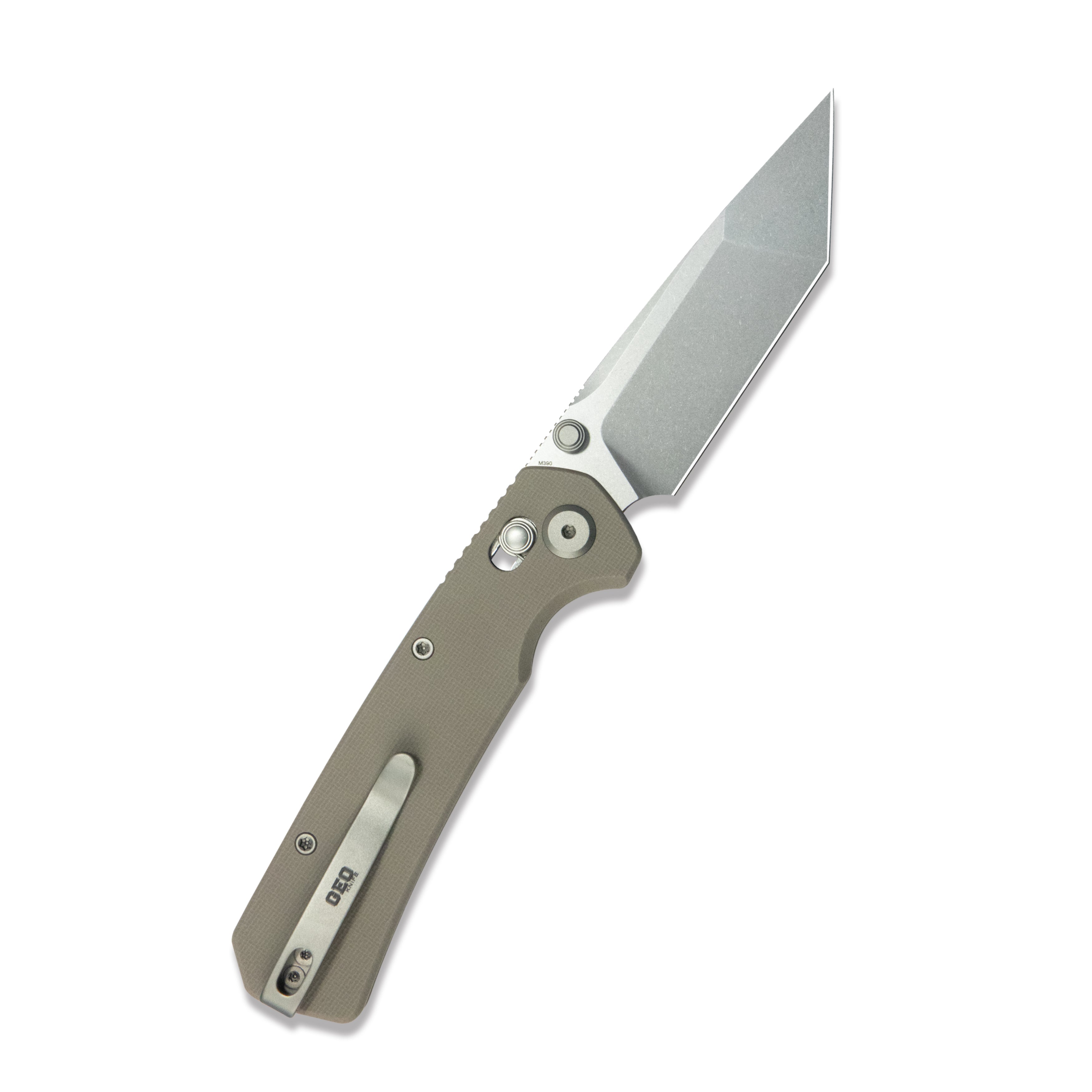 ( Pre-order ) GEO Knife Blaze Crossbar lock Folding Knife Khaki G10 Handle 3.3" Stonewash Bohler M390 Blade GEO2503I