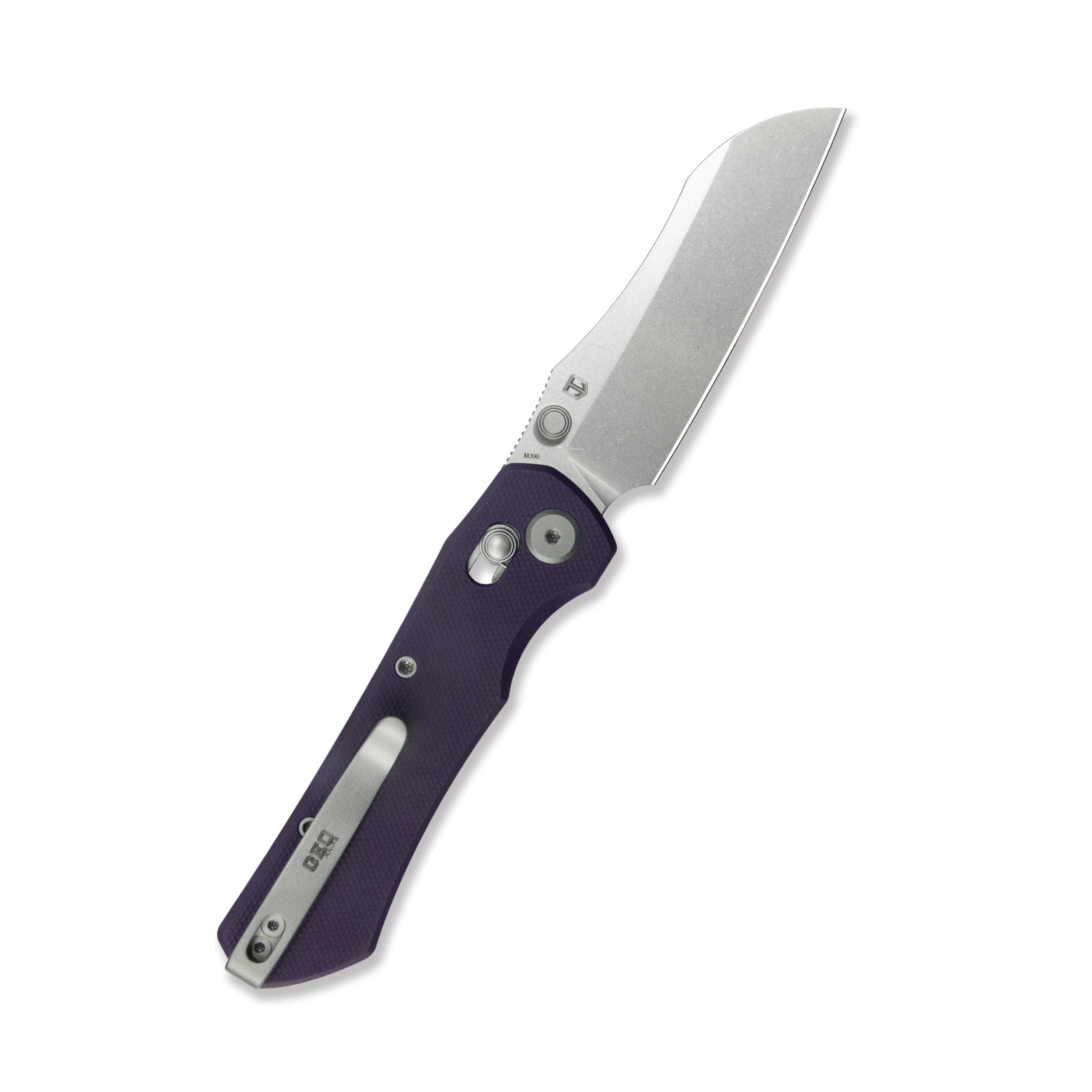 GEO Knife Komodo Crossbar lock Folding Knife Purple G10 Handle 3.1" Stonewash Bohler M390 Blade GEO2509G