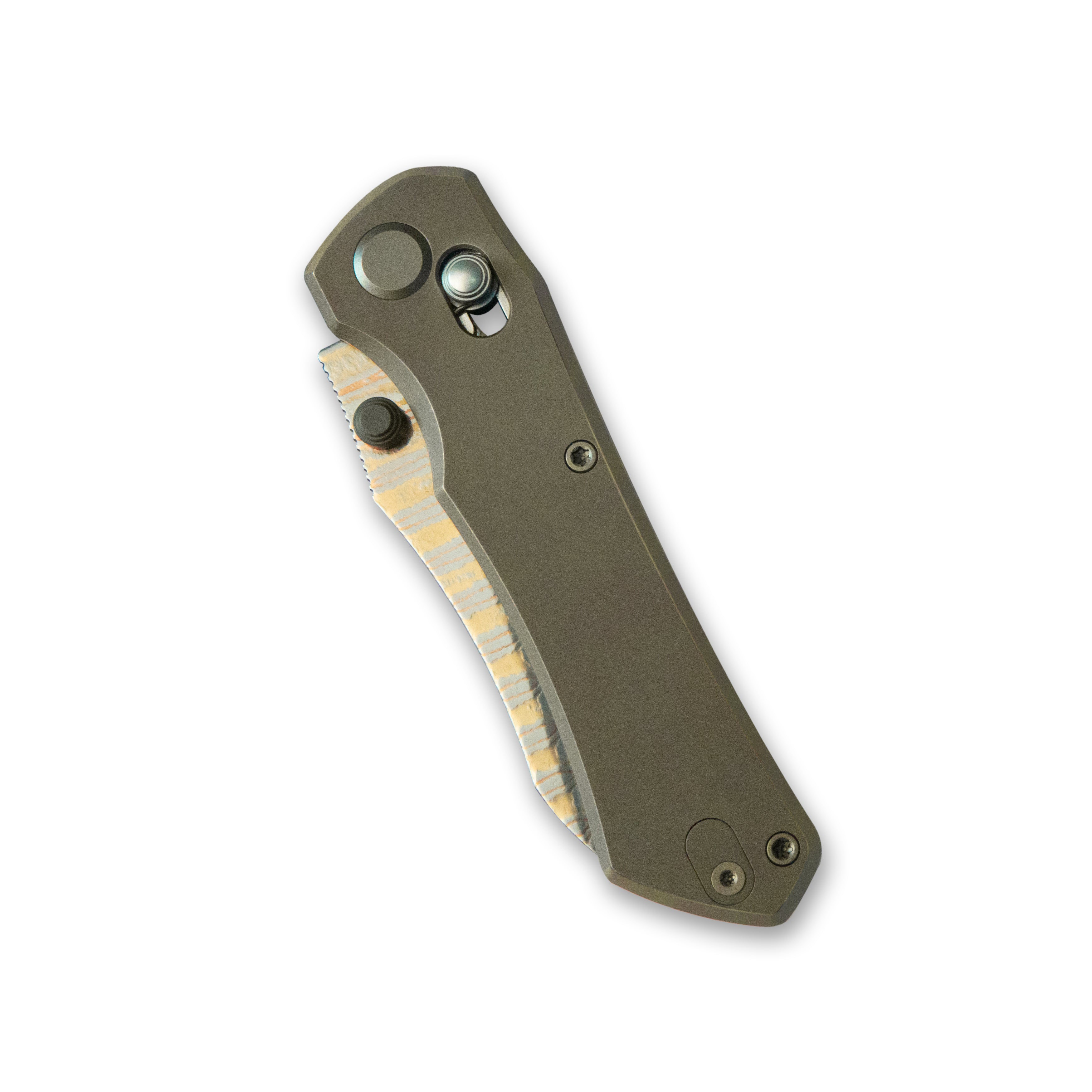 GEO Knife Komodo Axis lock Folding Knife Bronze 6AL4V Titanium Handle 3.1" Damascus Steel & Copper Blade(10Cr15CoMoV) GEO2509D