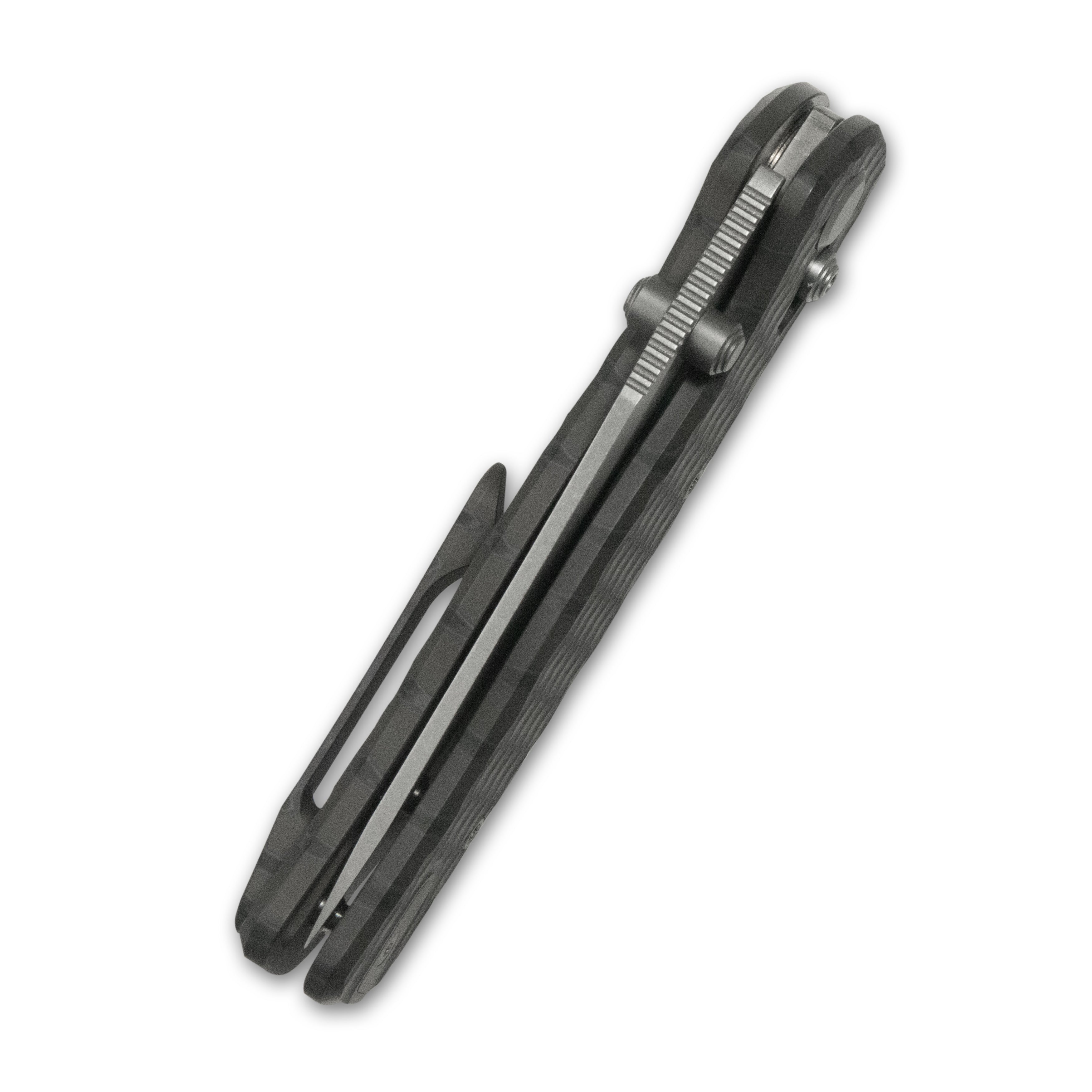 GEO Knife Sharp Shadow Axis lock Folding Knife Tiger Stripe Pattern Flamed 6AL4V Titanium Handle 3.4" Stonewash Bohler M390 Blade GEO2504C