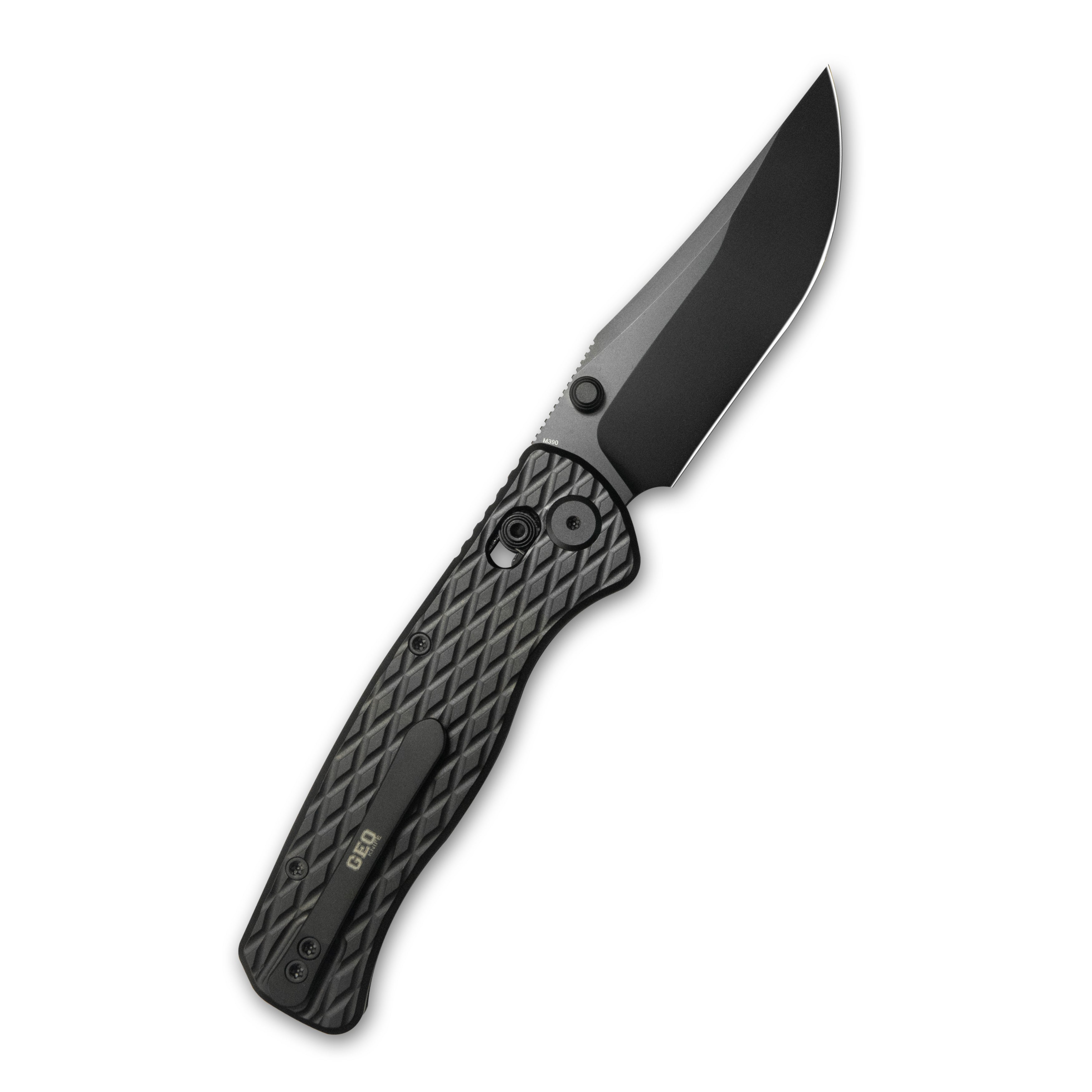 GEO Knife Sharp Shadow Axis lock Folding Knife Black DLC 6AL4V Titanium Handle 3.3" Black DLC Bohler M390 Blade GEO2504B