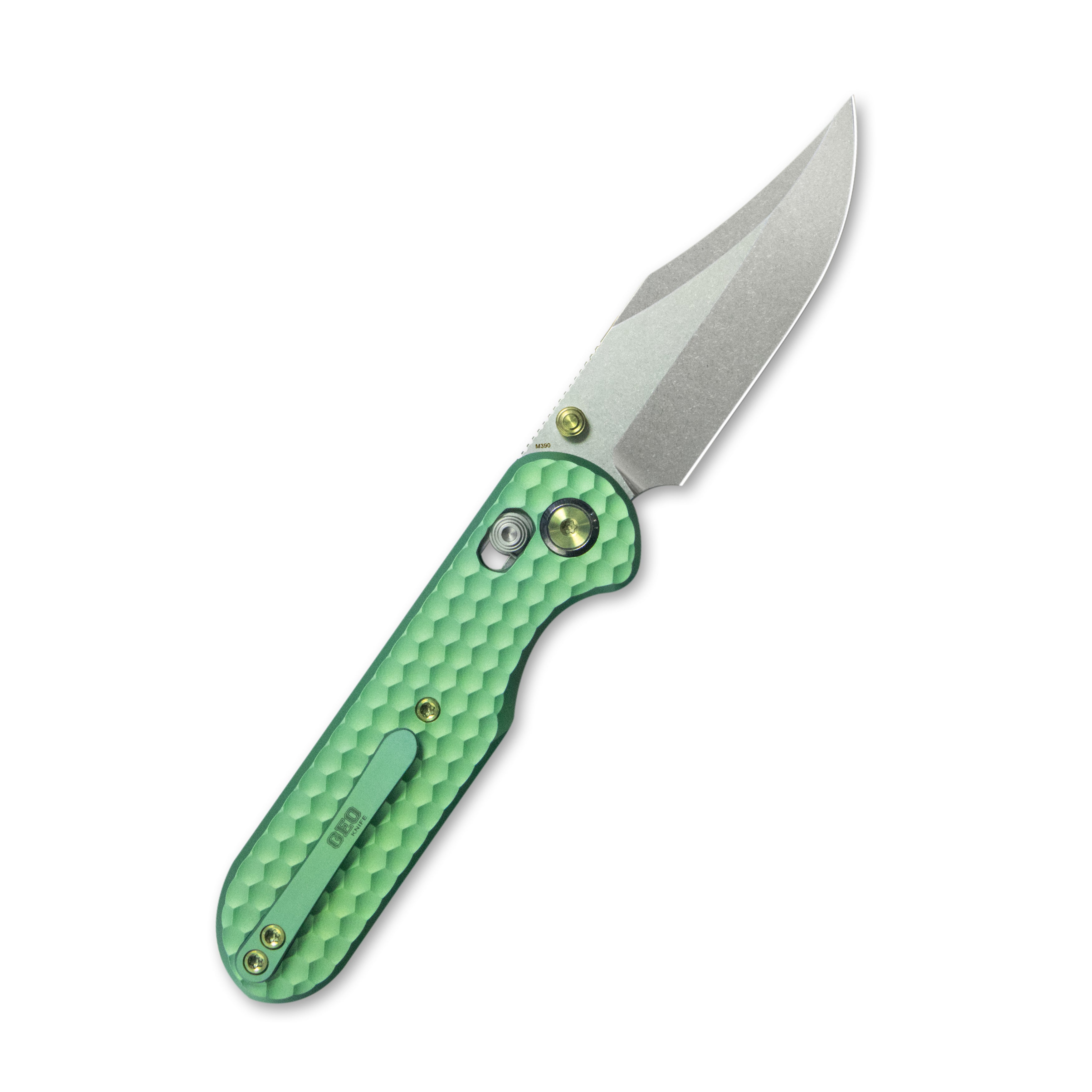 (Pre-order)( Before February 5th): GEO Knife Ethereal Cutter Axis lock Folding Knife Green 6AL4V Titanium Handle 3.0" Stonewash Bohler M390 Blade GEO2401H
