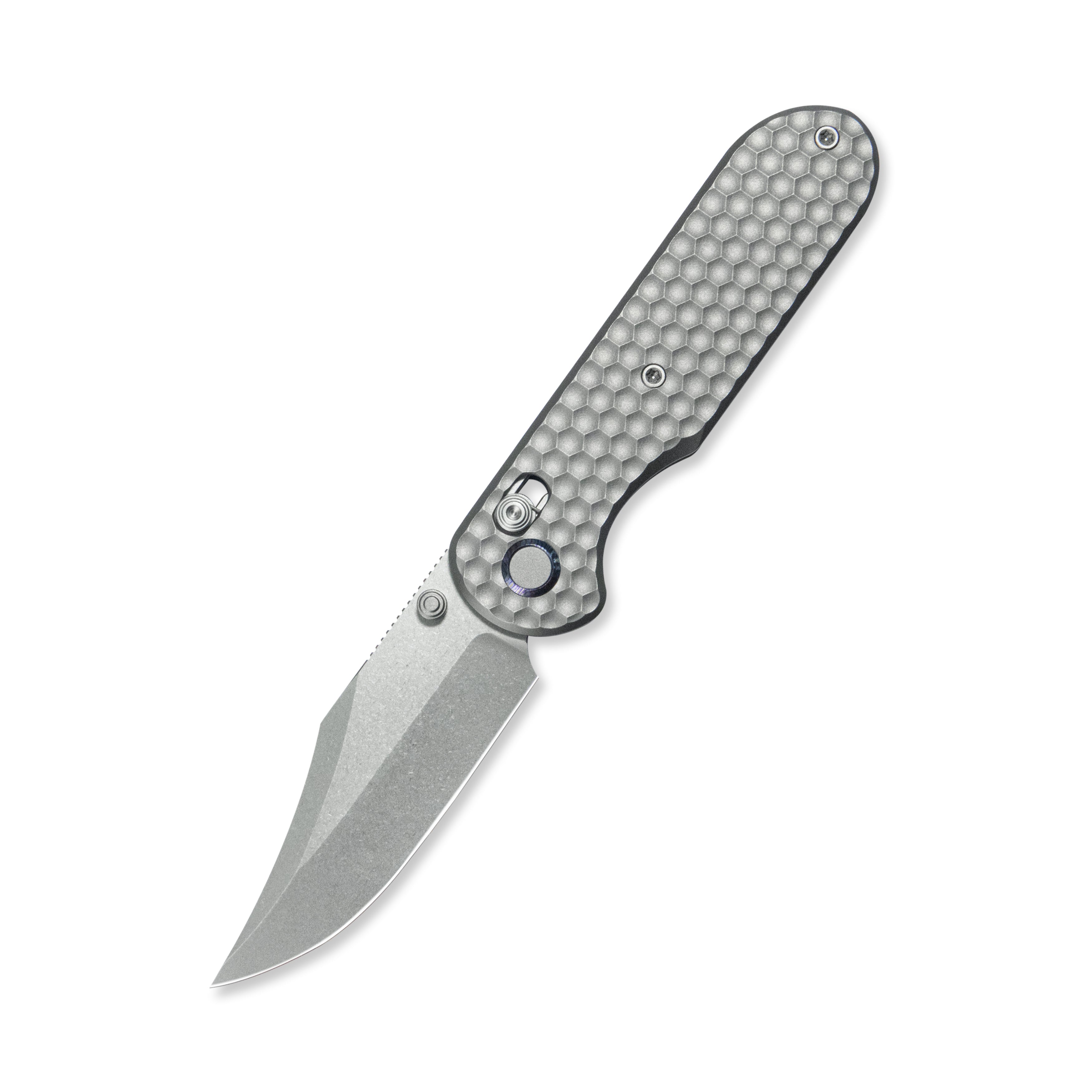 (Pre-order)( Before February 5th):GEO Knife Ethereal Cutter Axis lock Folding Knife Gray 6AL4V Titanium Handle 3.0" Stonewash Bohler M390 Blade GEO2401A