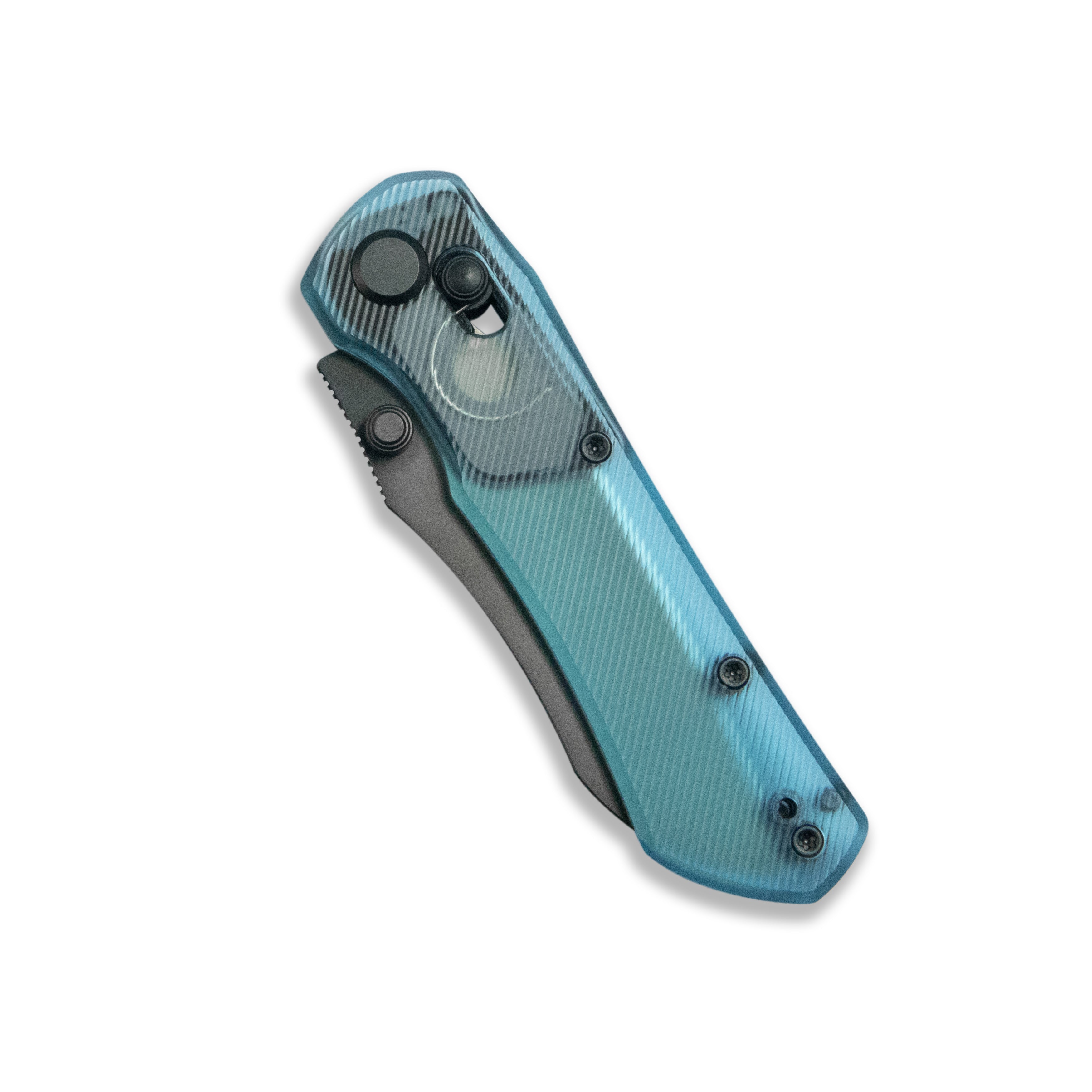 Blade HQ Exclusives SKU : GEO Knife Komodo Crossbar lock Folding Knife Blue Acrylic Handle 3.1" Black DLC CPM S90V Blade GEO2509O