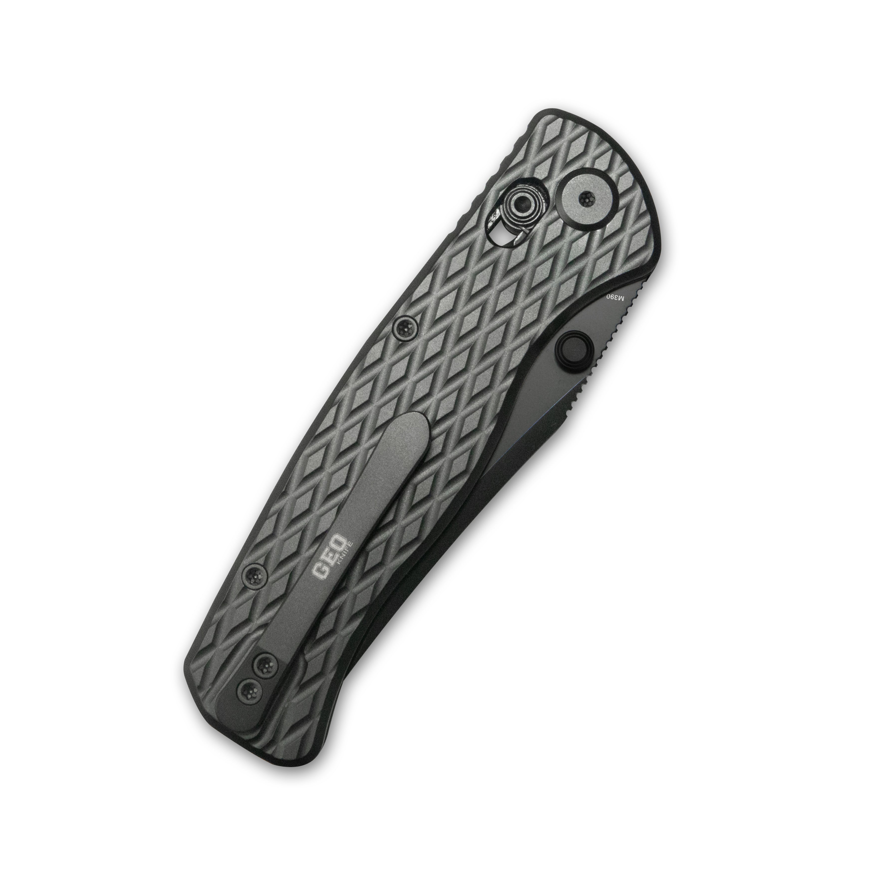 GEO Knife Sharp Shadow Axis lock Folding Knife Black DLC 6AL4V Titanium Handle 3.3" Black DLC Bohler M390 Blade GEO2504B