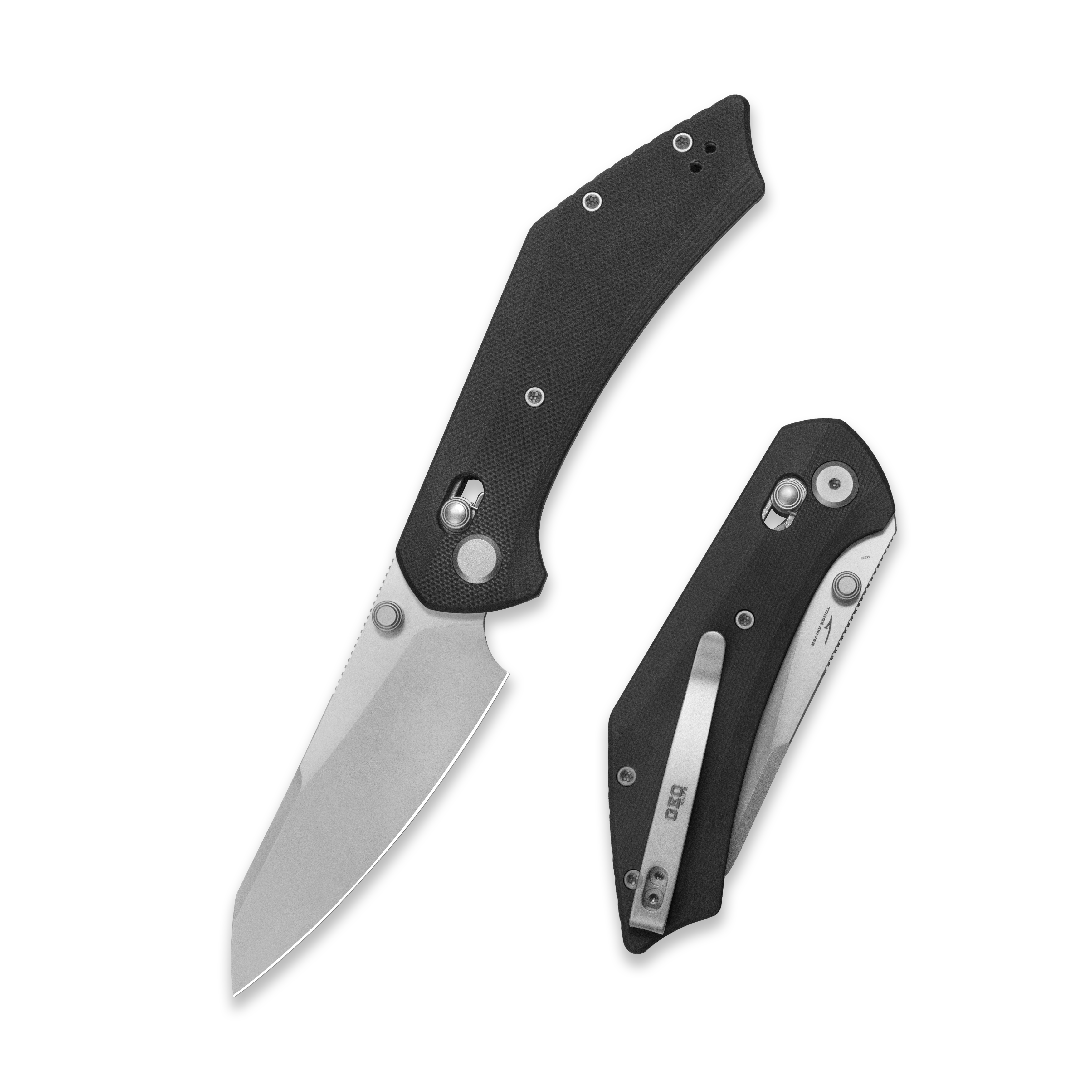 GEO Knife DIVID Crossbar lock Folding Knife Black G10 Handle 3.3" Stonewash Bohler M390 Blade GEO2507E