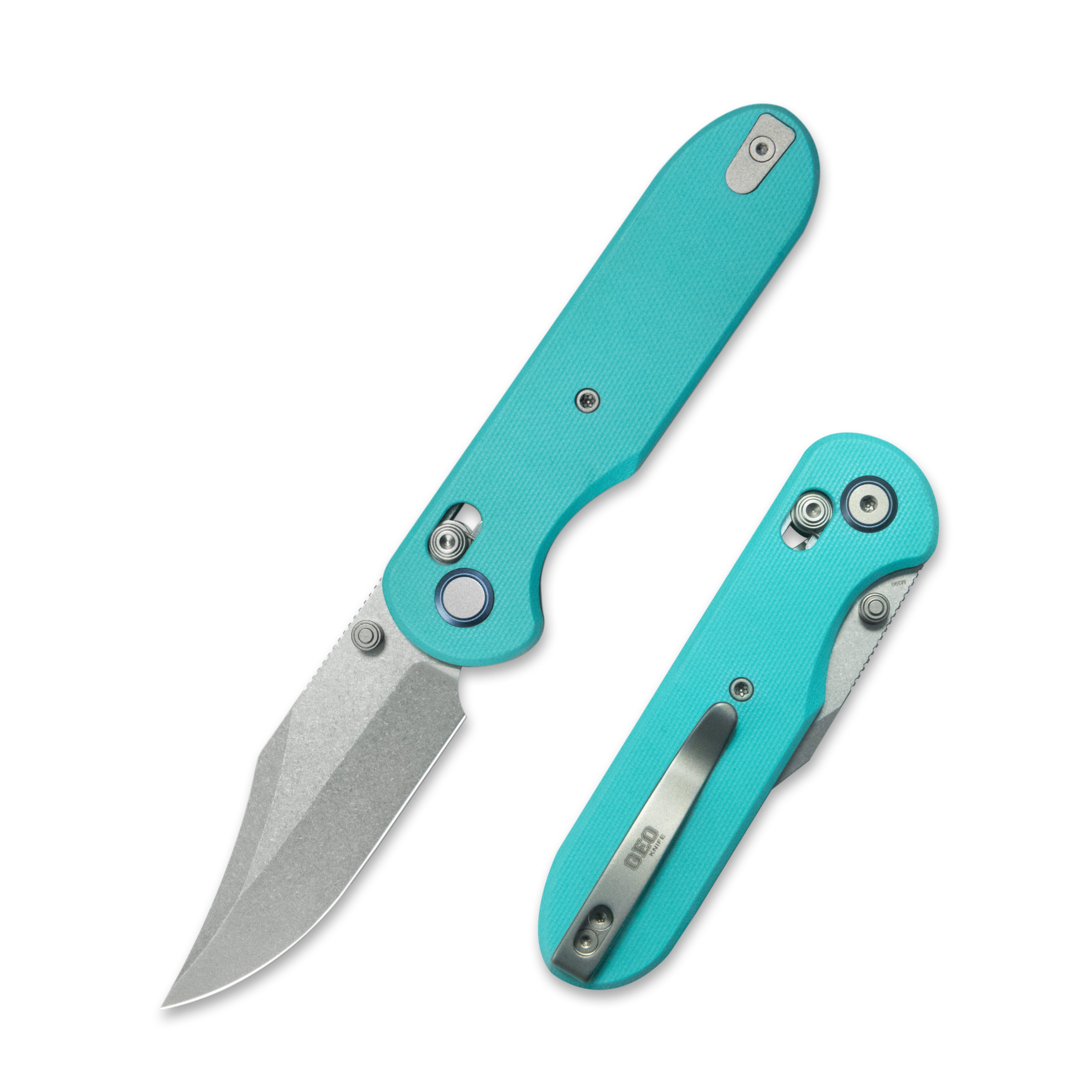 Geo knife Ethereal Cutter Axis lock Folding Knife Tiffany Blue G10 Handle 3.0" Stonewash Bohler M390 Blade GEO2401G