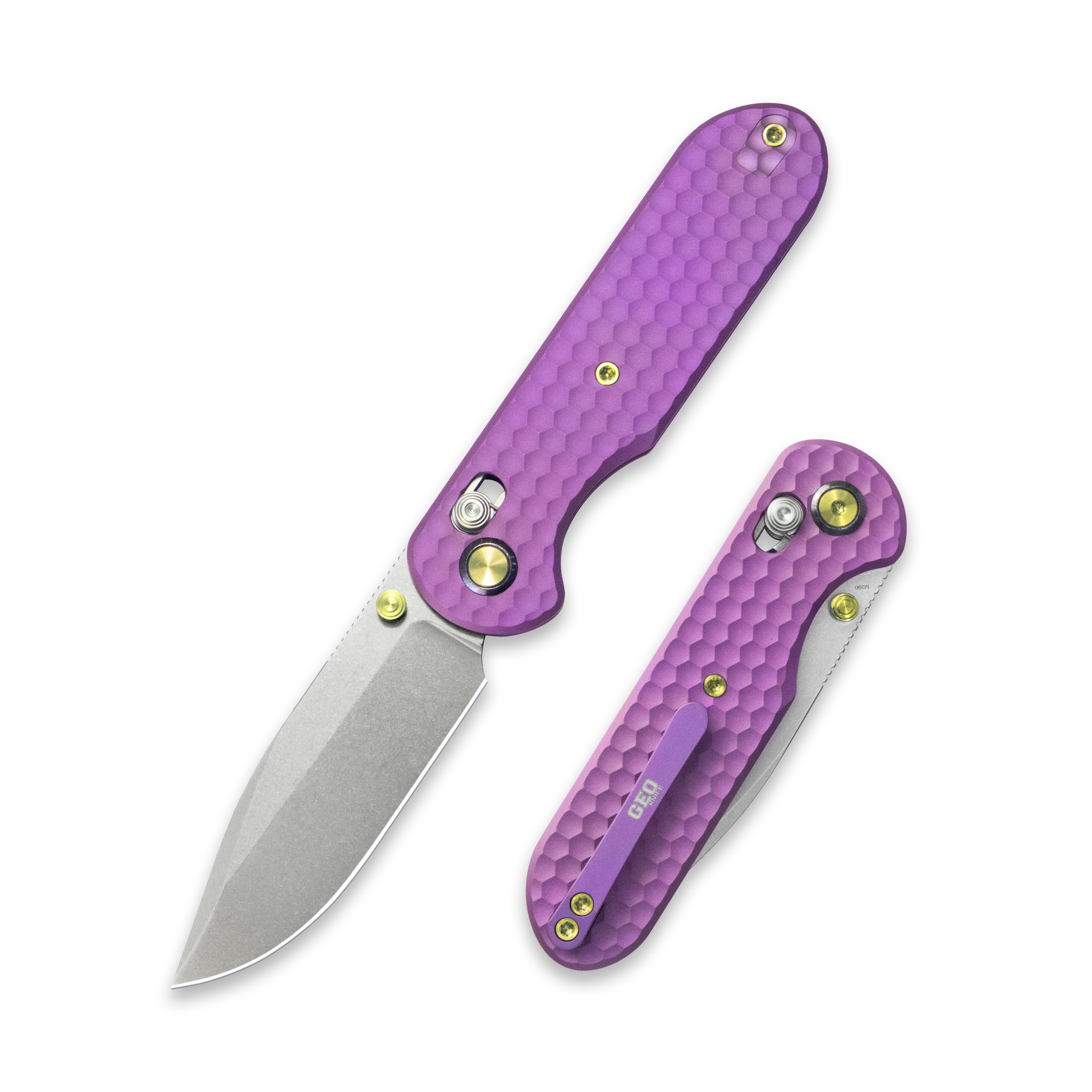 Geo knife Ethereal Cutter Axis lock Folding Knife Purple 6AL4V Titaniu