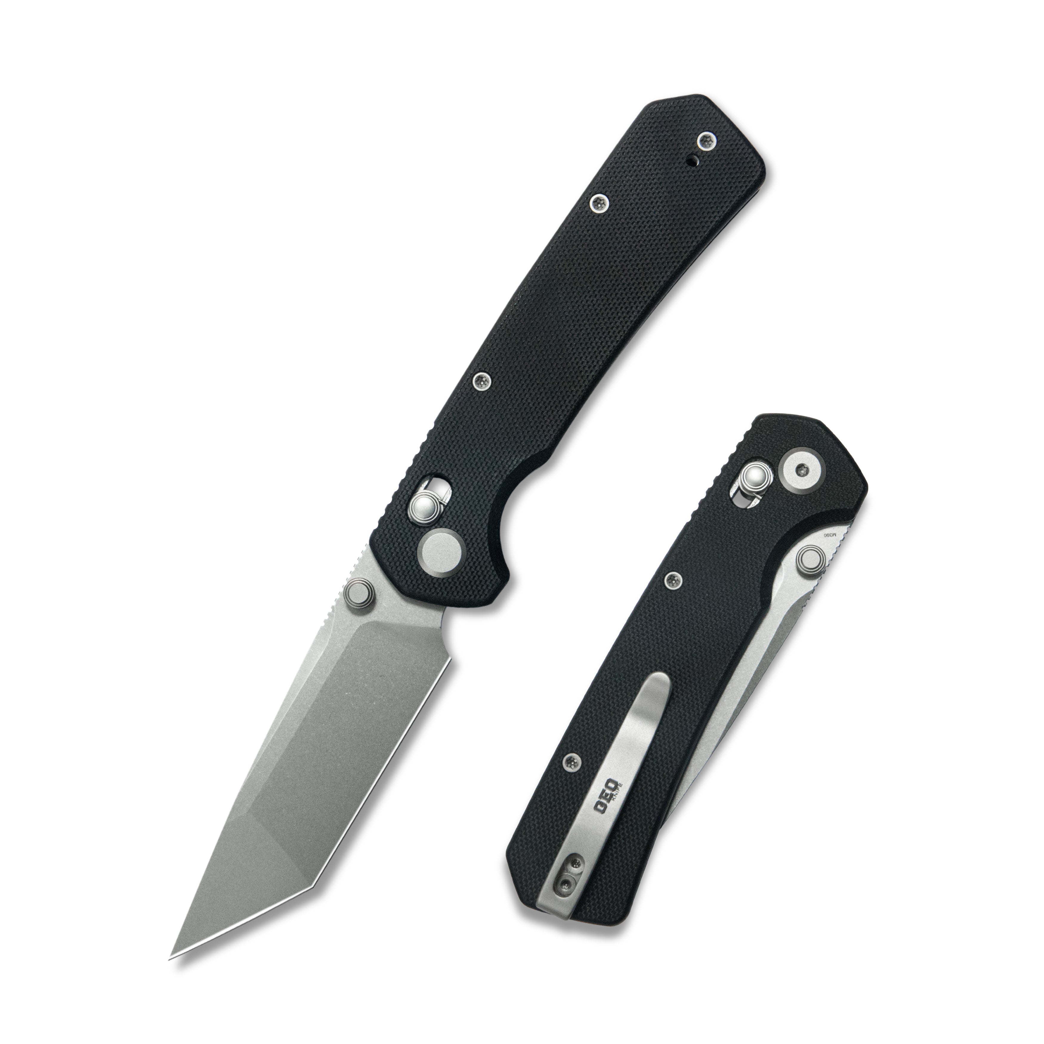 GEO Knife Blaze Crossbar lock Folding Knife Black G10 Handle 3.3" Stonewash Bohler M390 Blade GEO2503D