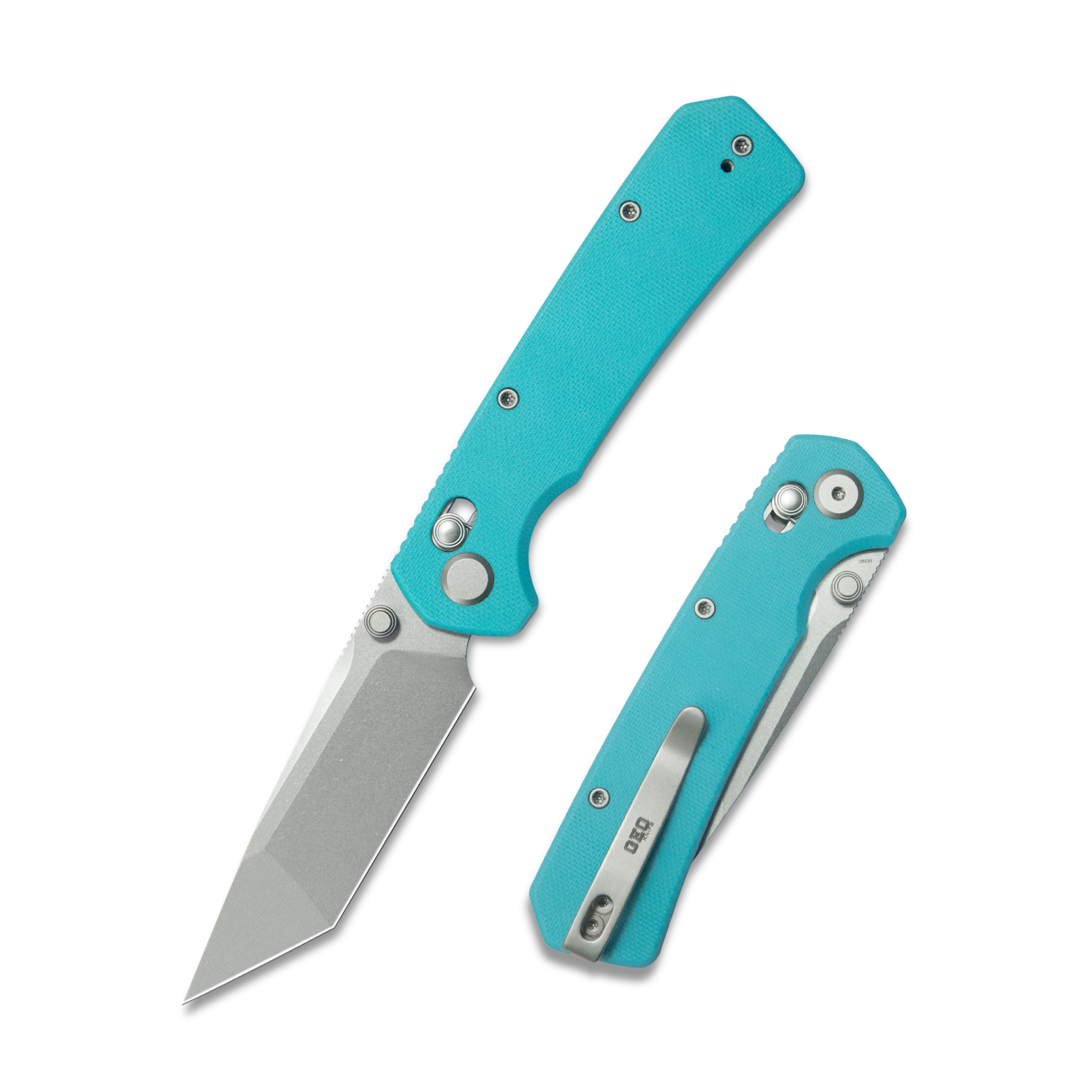 GEO Knife Blaze Crossbar lock Folding Knife Tiffany Blue G10 Handle 3.3" Stonewash Bohler M390 Blade GEO2503E