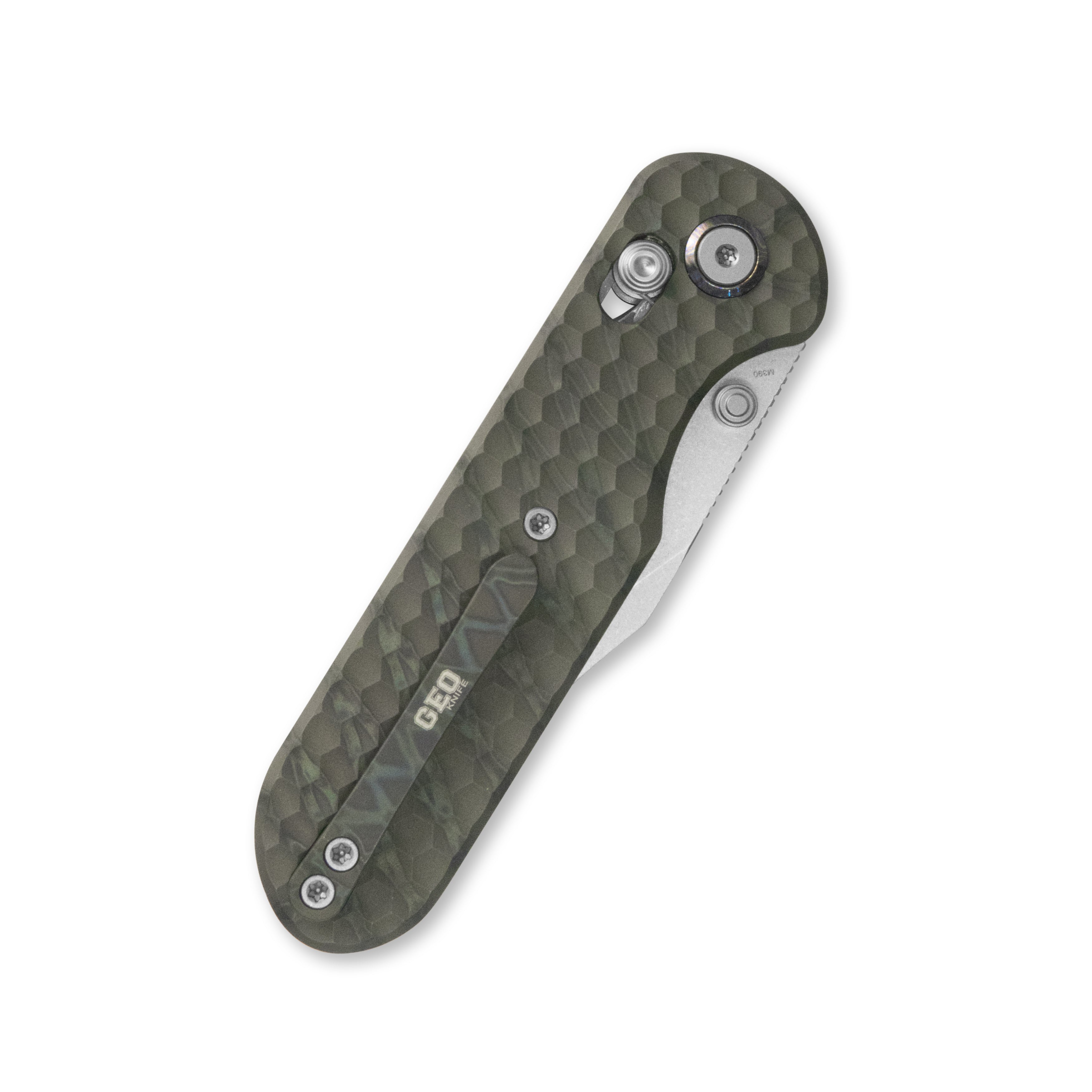 (Pre-order)( Before February 5th): GEO Knife Ethereal Cutter Axis lock Folding Knife Tiger Stripe Pattern Flamed 6AL4V Titanium Handle 3.0" Stonewash Bohler M390 Blade GEO2401J