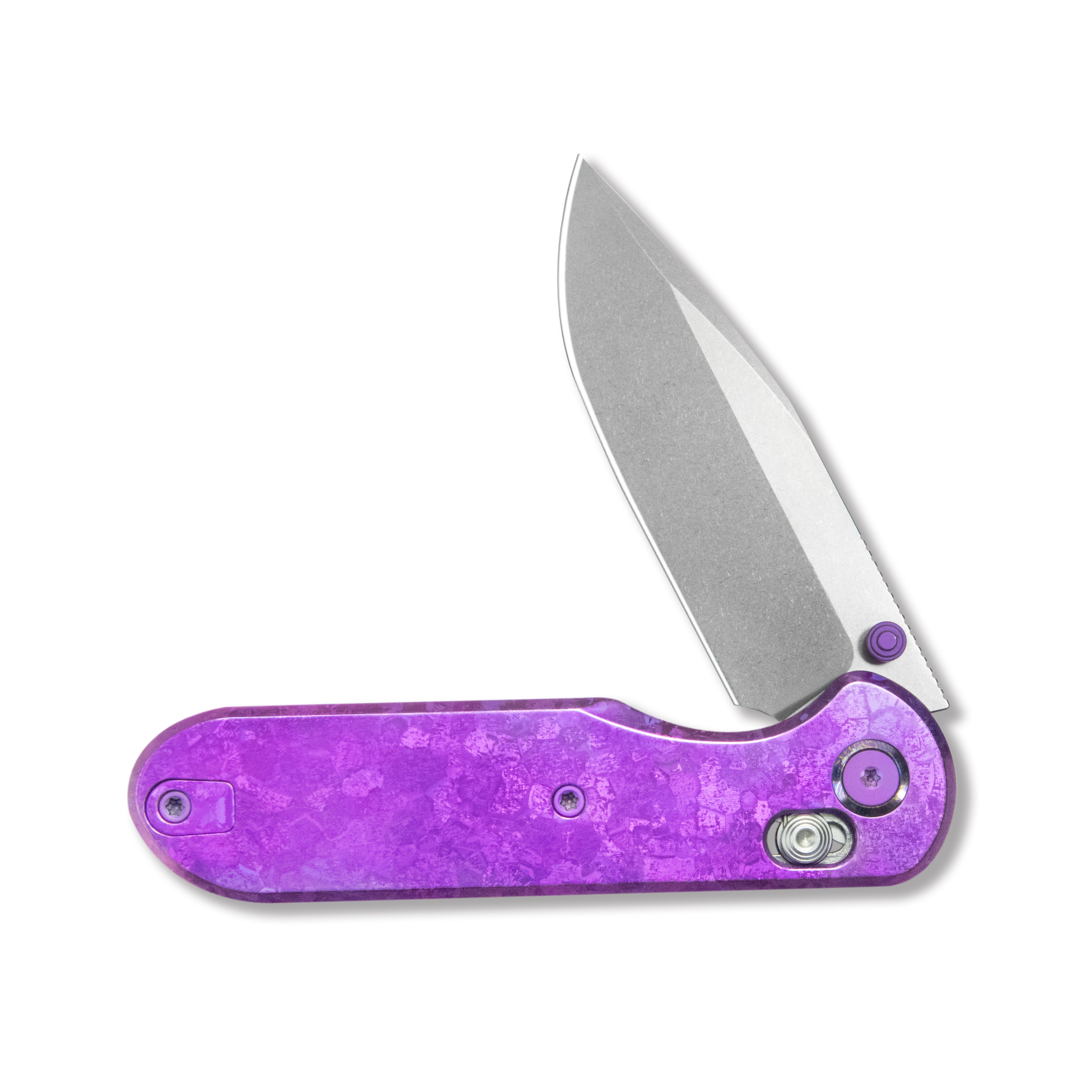 GEO Knife Ethereal Cutter Crossbar lock Folding Knife Purple Crystallized Titanium Handle 3.0" Stonewash Bohler M390 Blade GEO2402R