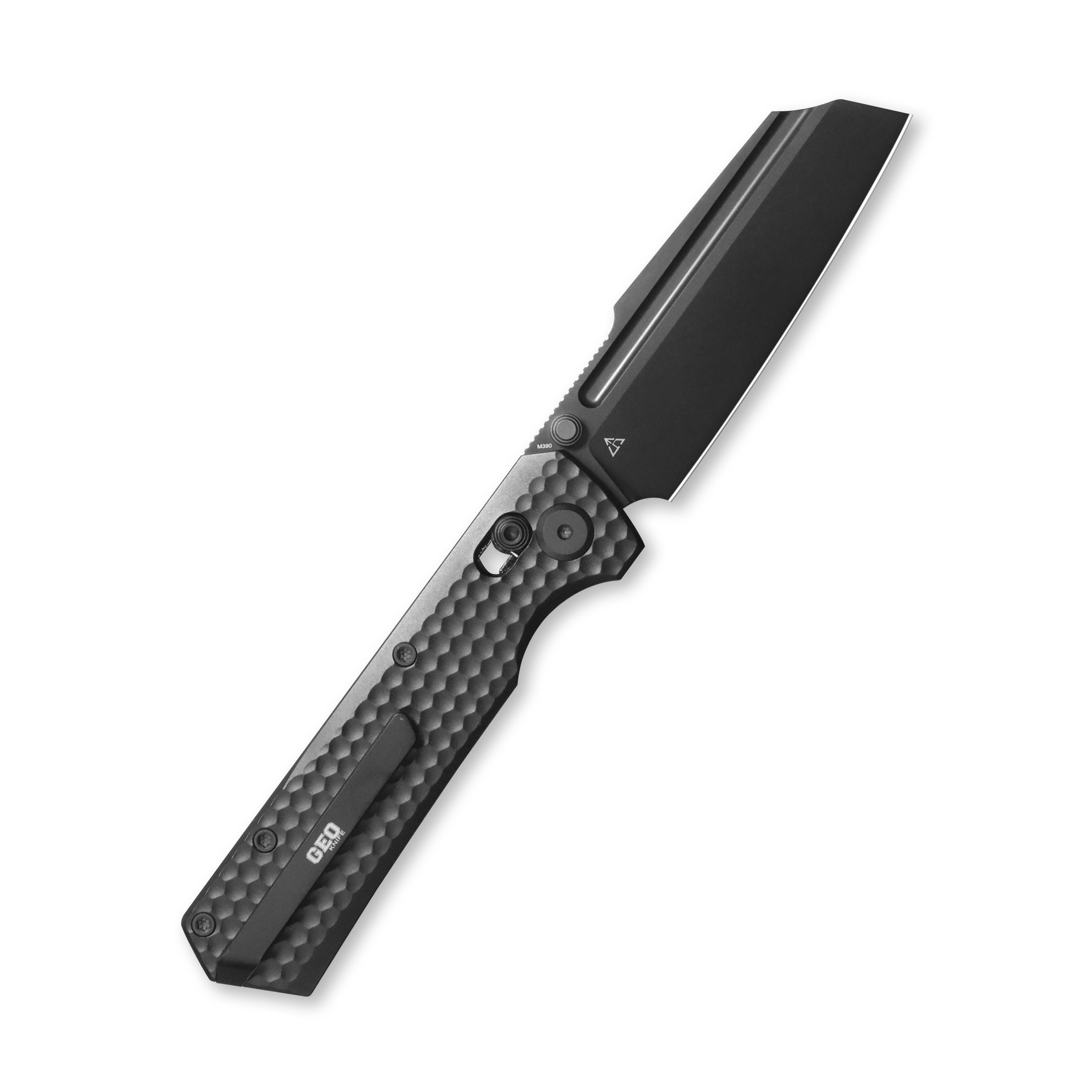 GEO Knife Noxiz Axis lock Folding Knife Black 6AL4V Titanium Handle 3.1" Black DLC Bohler M390 Blade GEO2506C
