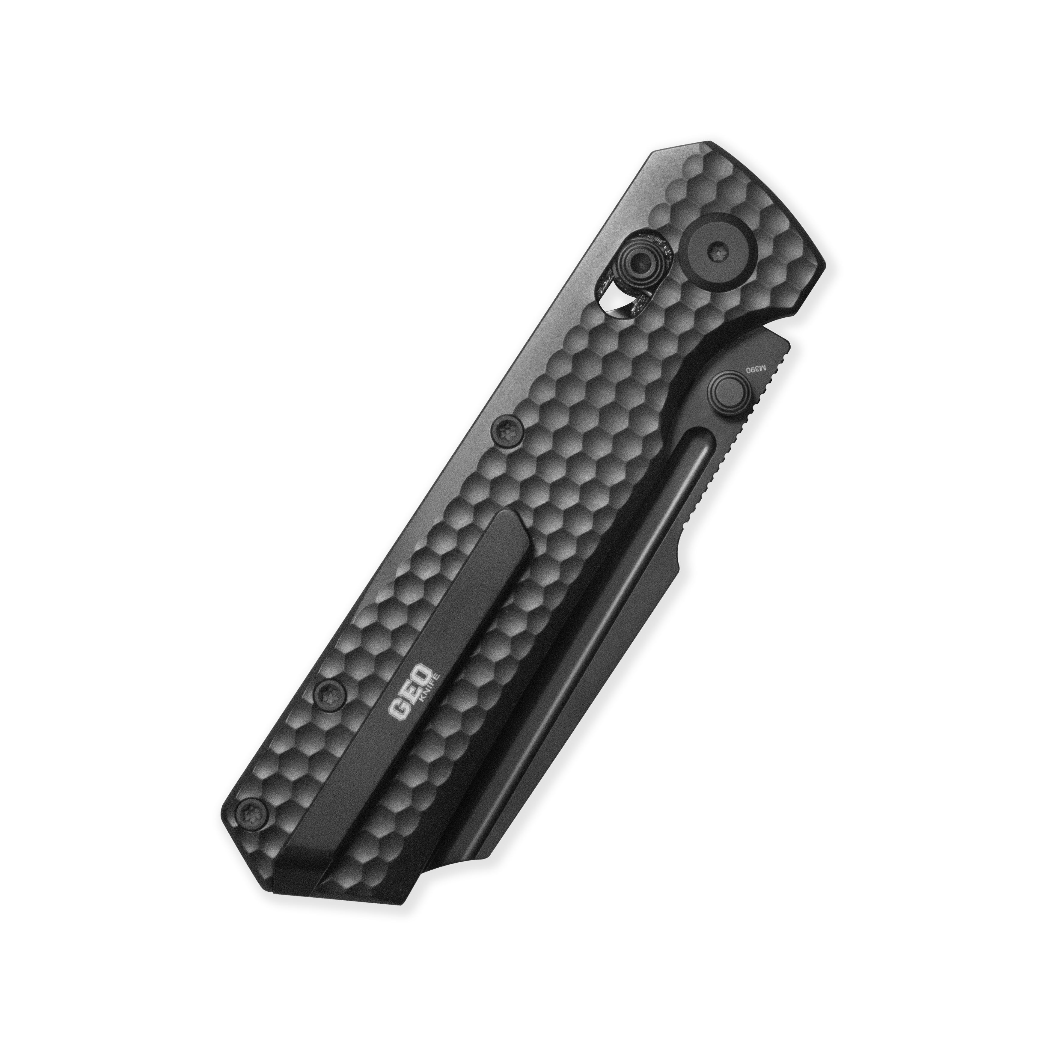 GEO Knife Noxiz Axis lock Folding Knife Black 6AL4V Titanium Handle 3.1" Black DLC Bohler M390 Blade GEO2506C