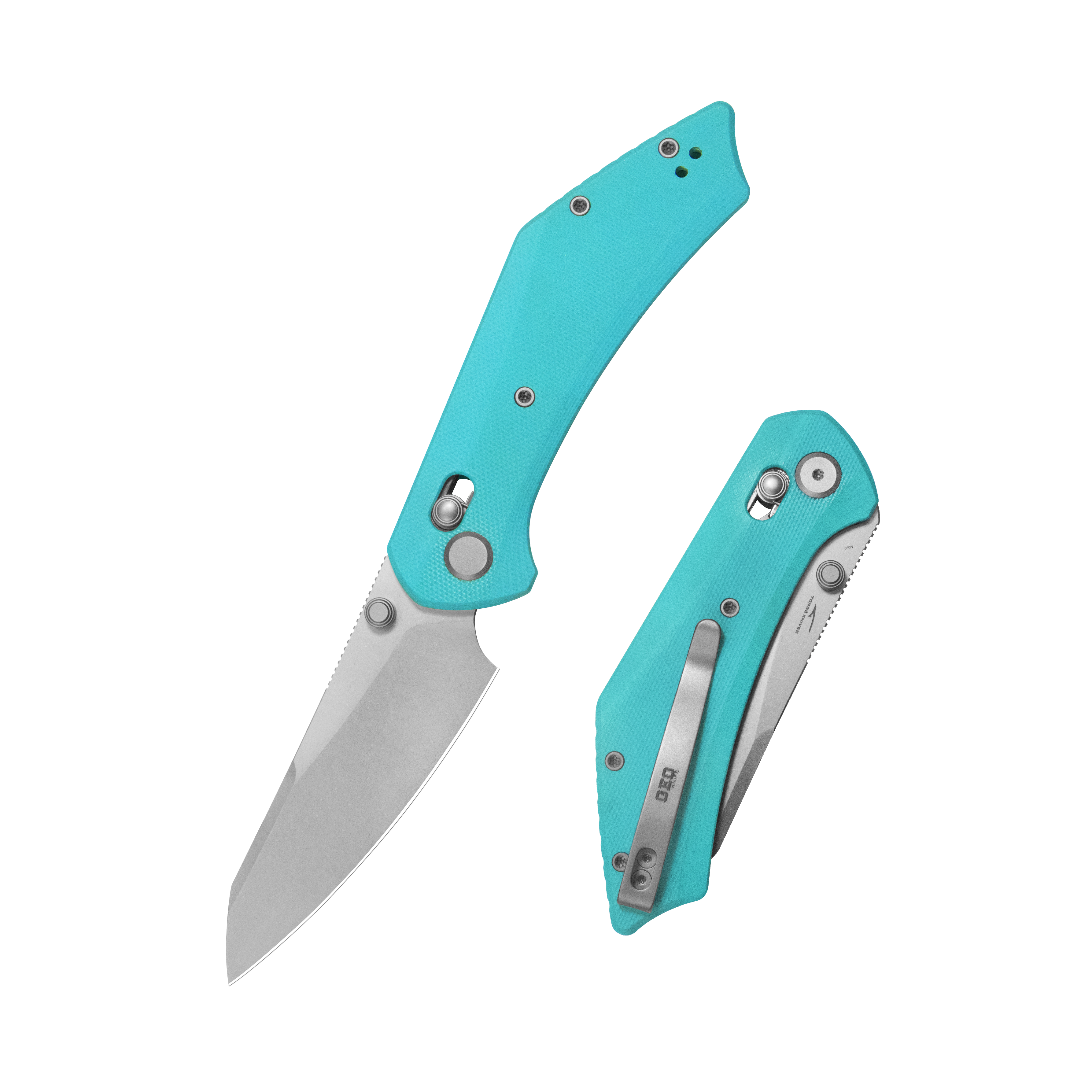 GEO Knife DIVID Crossbar lock Folding Knife Tiffany Blue G10 Handle 3.3" Stonewash Bohler M390 Blade GEO2507F