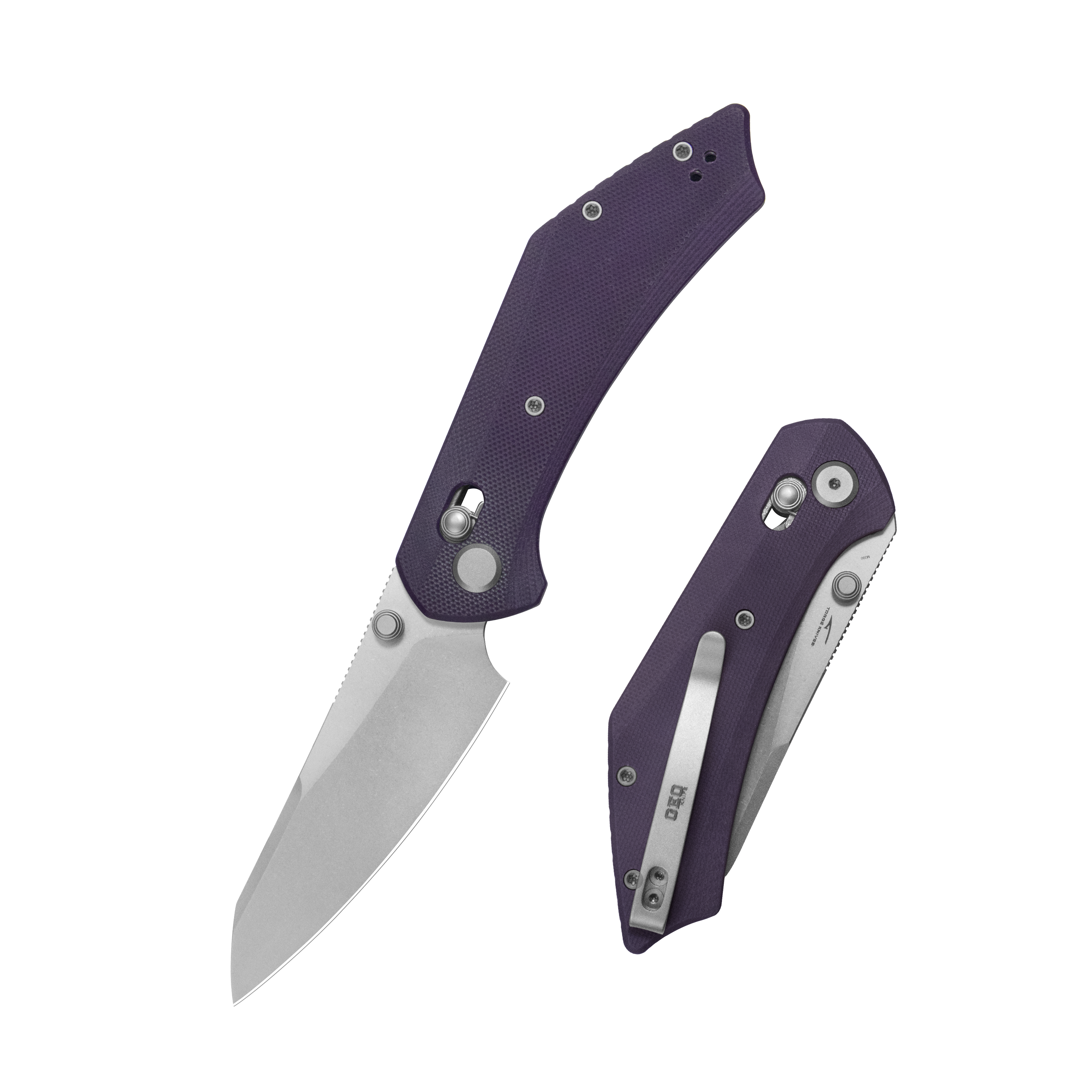 GEO Knife DIVID Crossbar lock Folding Knife Purple G10 Handle 3.3" Stonewash Bohler M390 Blade GEO2507G