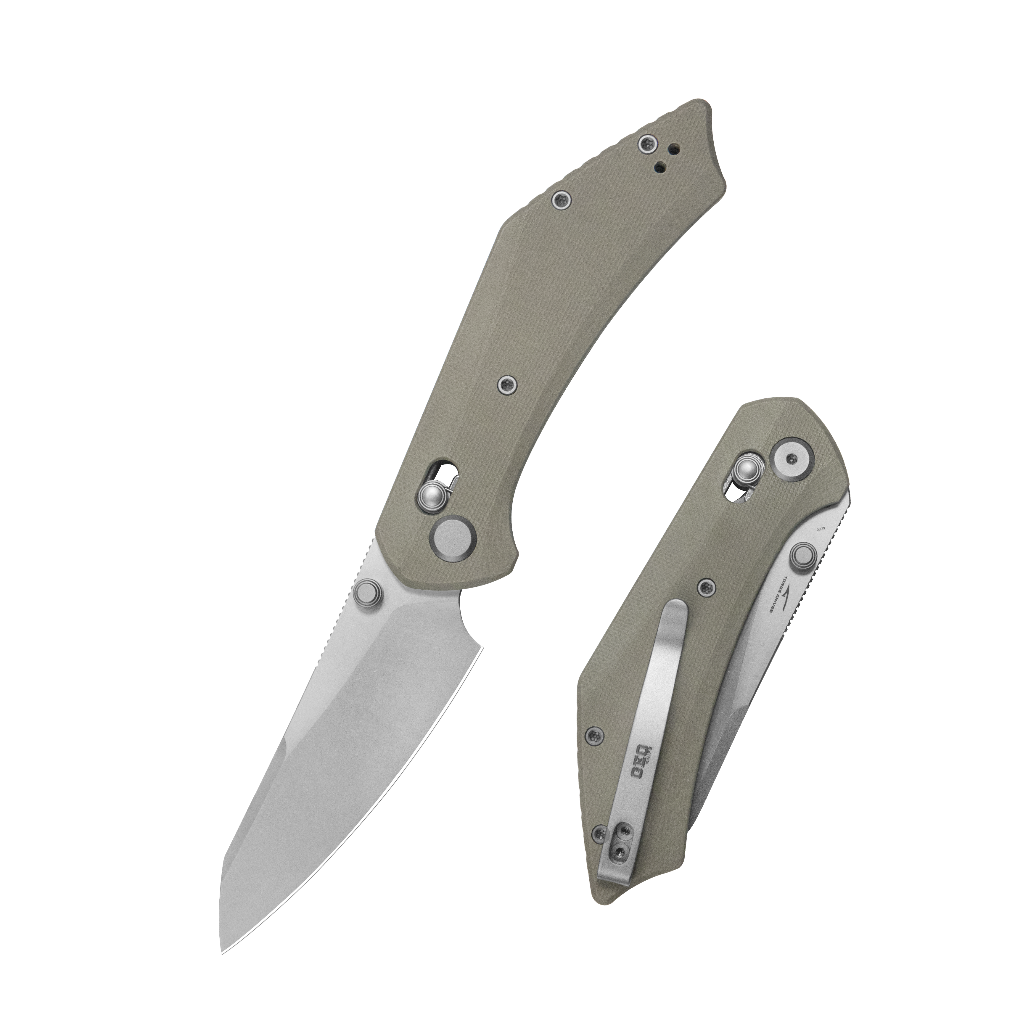 GEO Knife DIVID Crossbar lock Folding Knife Khaki G10 Handle 3.3" Stonewash Bohler M390 Blade GEO2507J