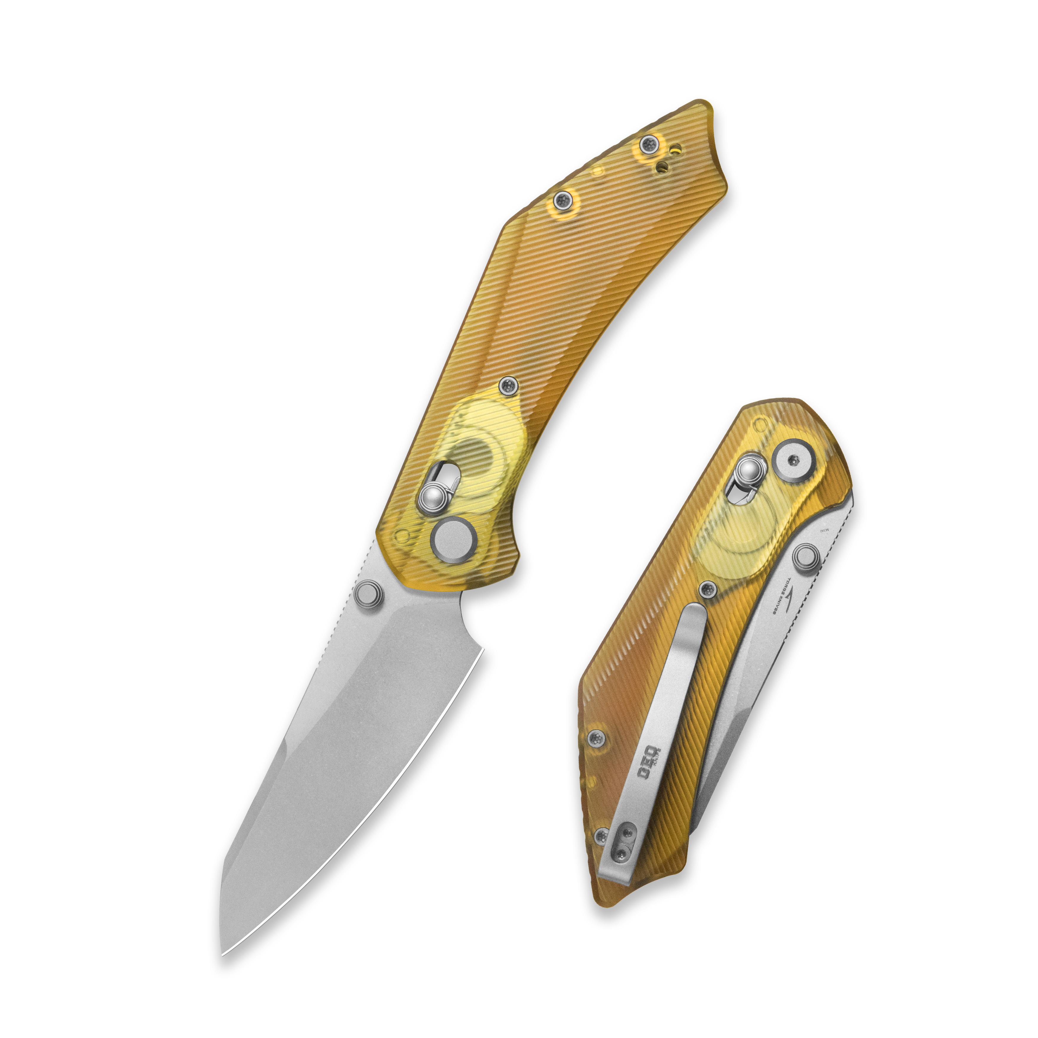 GEO Knife DIVID Crossbar lock Folding Knife Ultem Handle 3.3" Stonewash Bohler M390 Blade GEO2507K