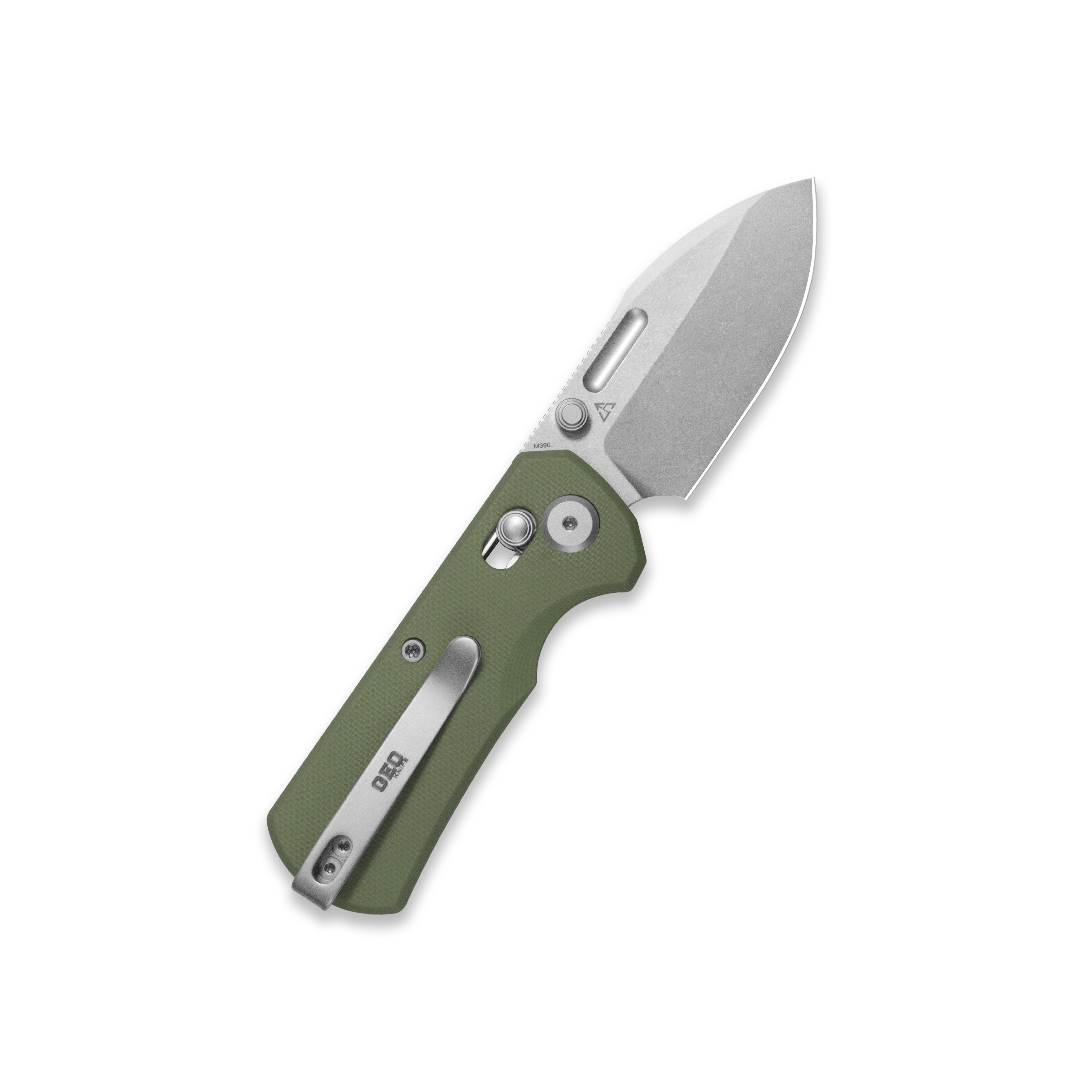 GEO Knife Belluf Crossbar lock Folding Knife Green G10 Handle 2.4" Stonewash Bohler M390 Blade GEO2508E