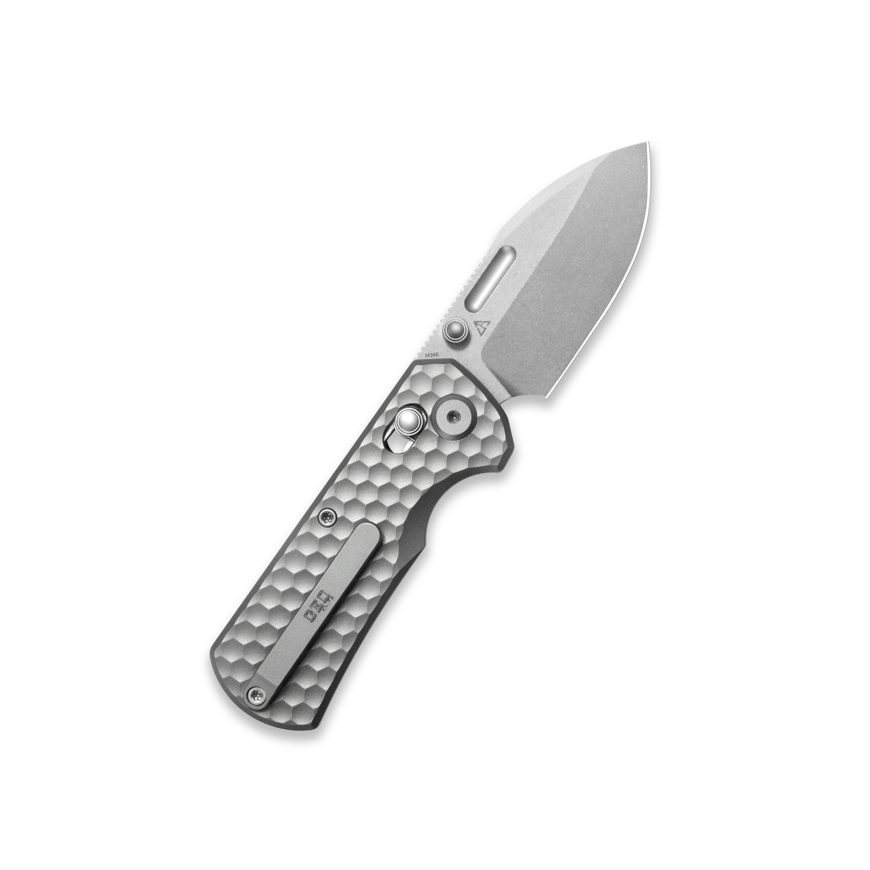 GEO Knife Belluf Crossbar lock Folding Knife Gray 6AL4V Titanium Handle 2.4" Stonewash Bohler M390 Blade GEO2508H