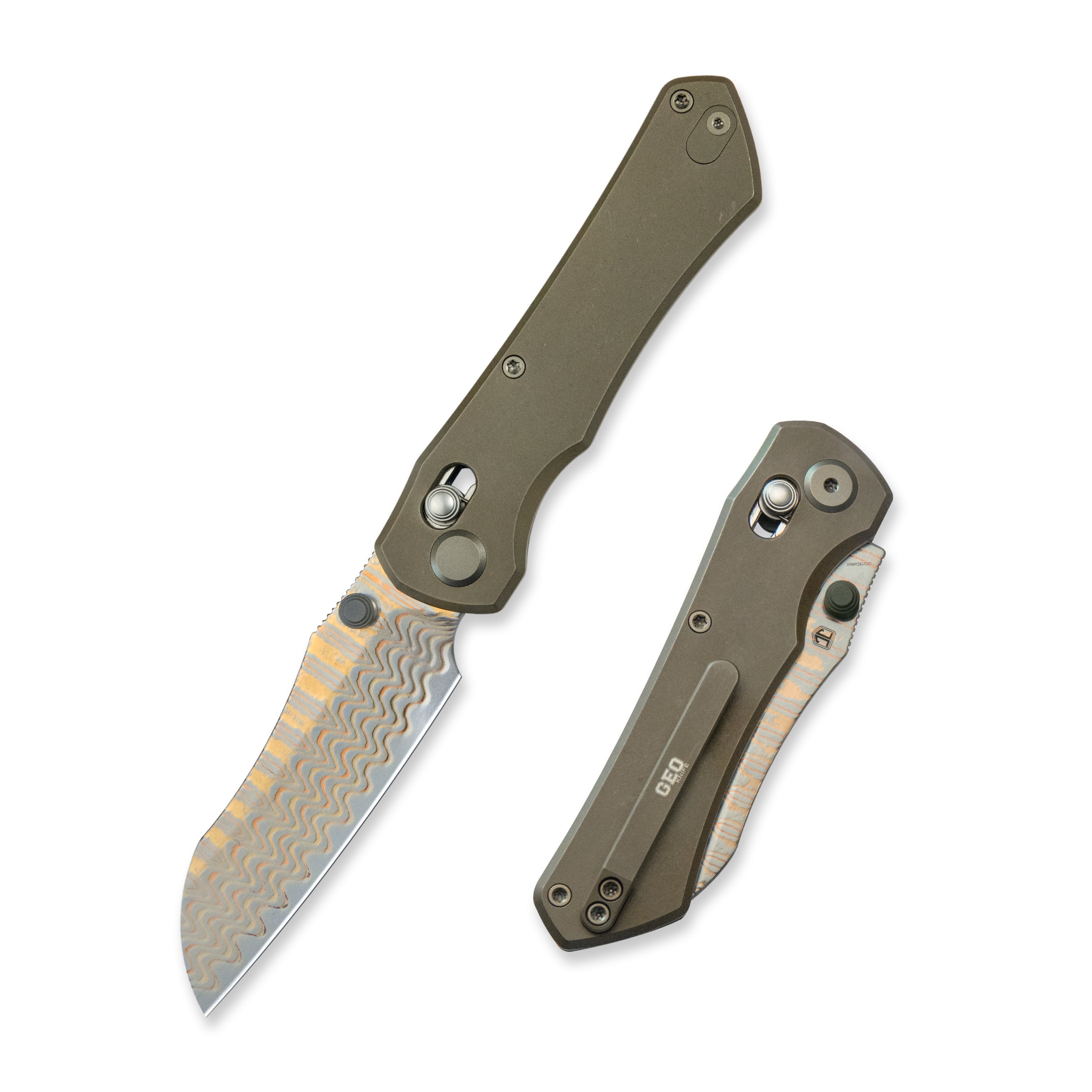 GEO Knife Komodo Axis lock Folding Knife Bronze 6AL4V Titanium Handle