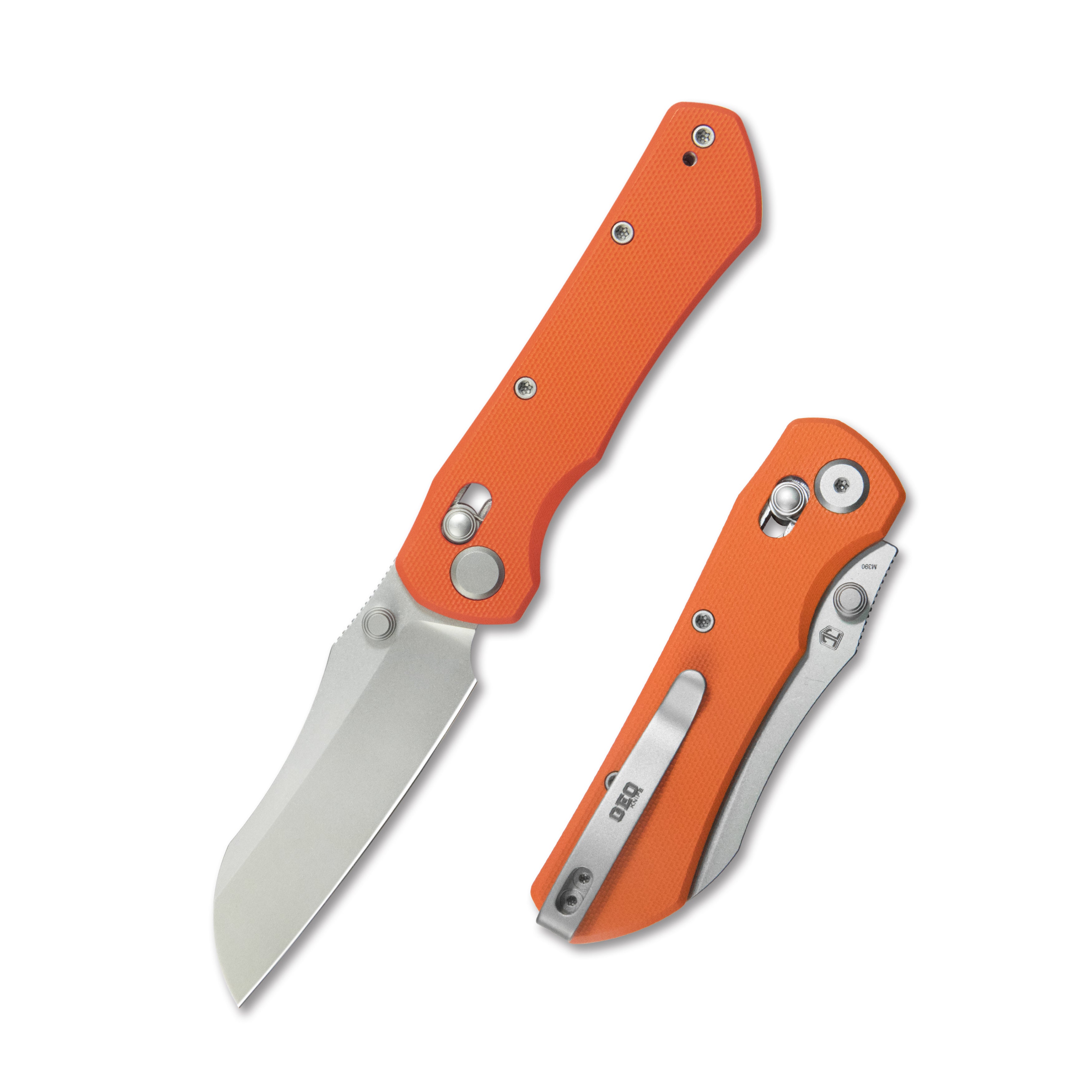 GEO Knife Komodo Crossbar lock Folding Knife Orange G10 Handle 3.1" Stonewash Bohler M390 Blade GEO2509H