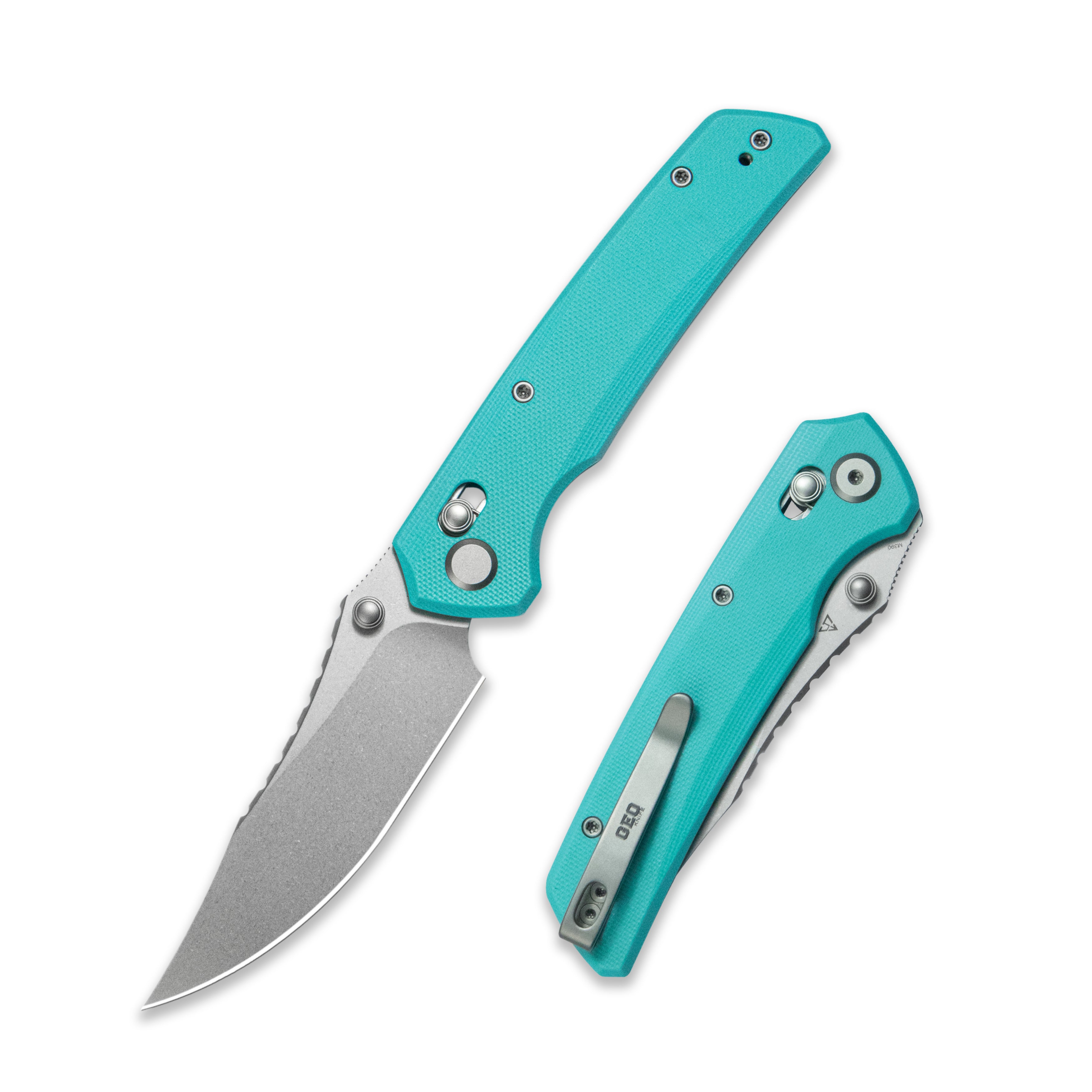 GEO Knife Cirex Crossbar lock Folding Knife Tiffany Blue G10 Handle 3.5" Stonewash Bohler M390 Blade GEO2601B