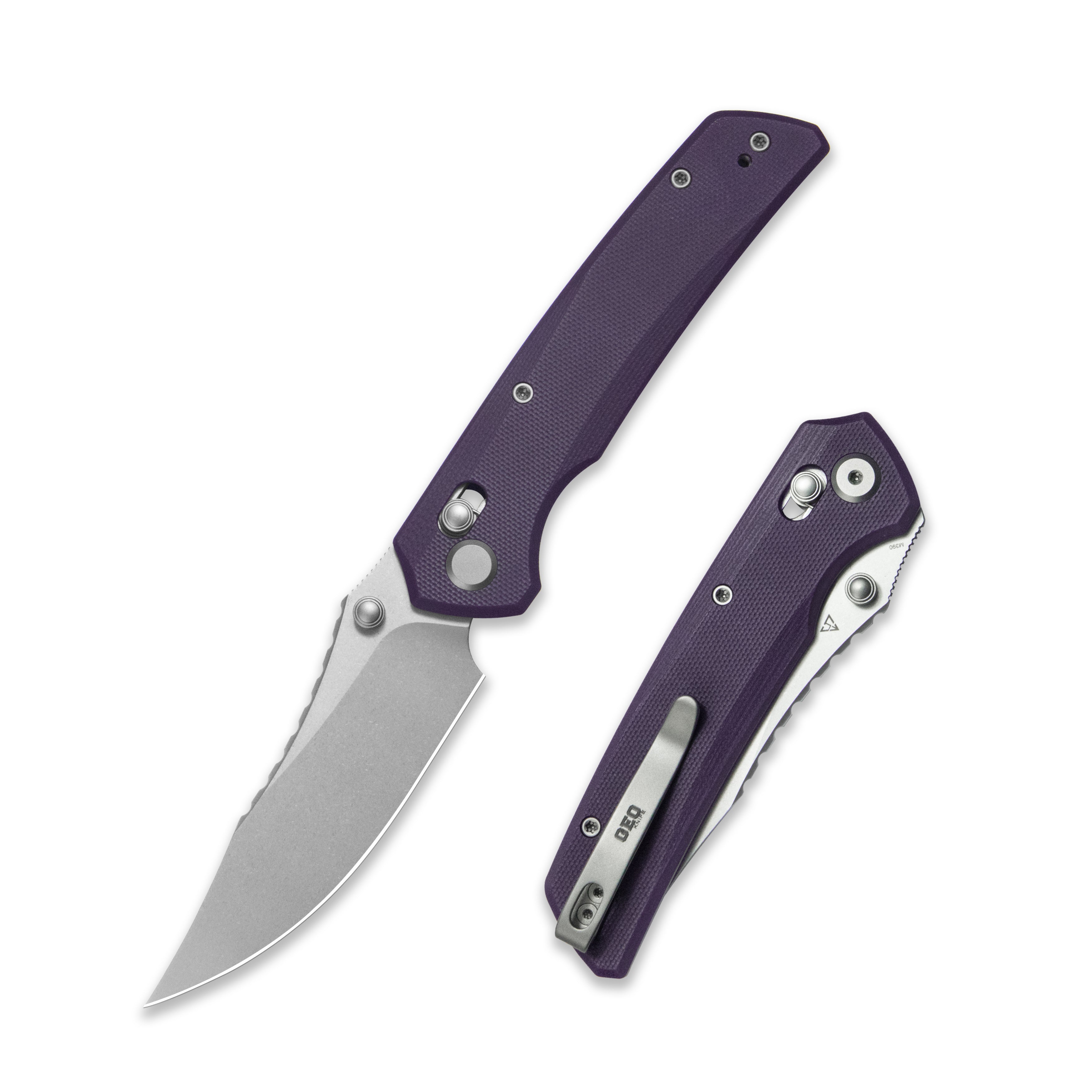 GEO Knife Cirex Crossbar lock Folding Knife Purple G10 Handle 3.5" Stonewash Bohler M390 Blade GEO2601C