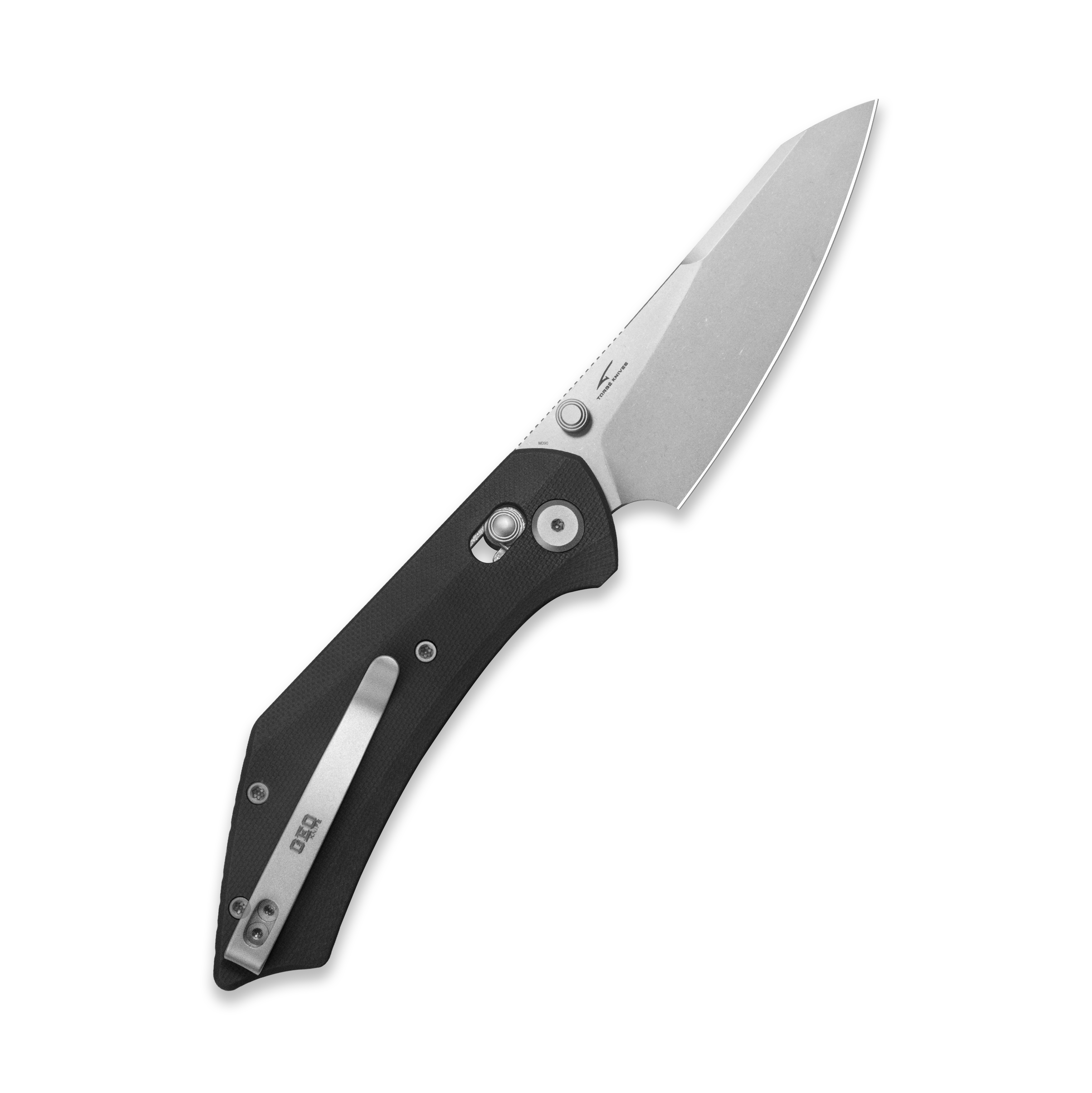 GEO Knife DIVID Crossbar lock Folding Knife Black G10 Handle 3.3" Stonewash Bohler M390 Blade GEO2507E