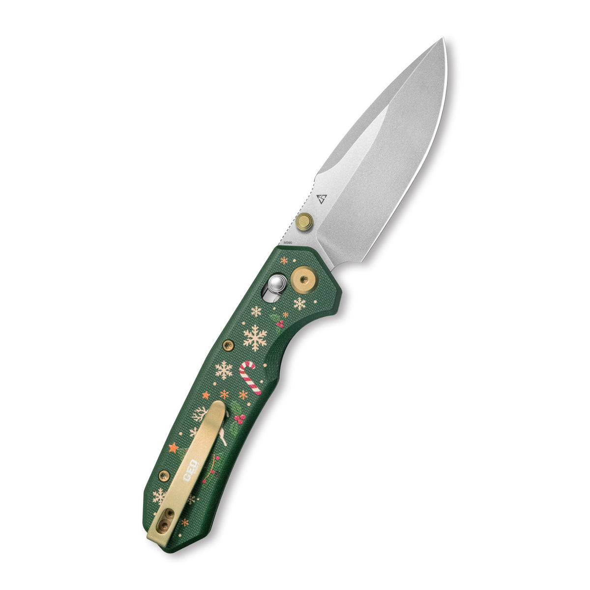 (Pre-order) Christmas Edition: GEO Knife Ravyn Crossbar lock Folding Knife Green G10 Handle 3" Stonewash Bohler M390 Blade GEO2602D