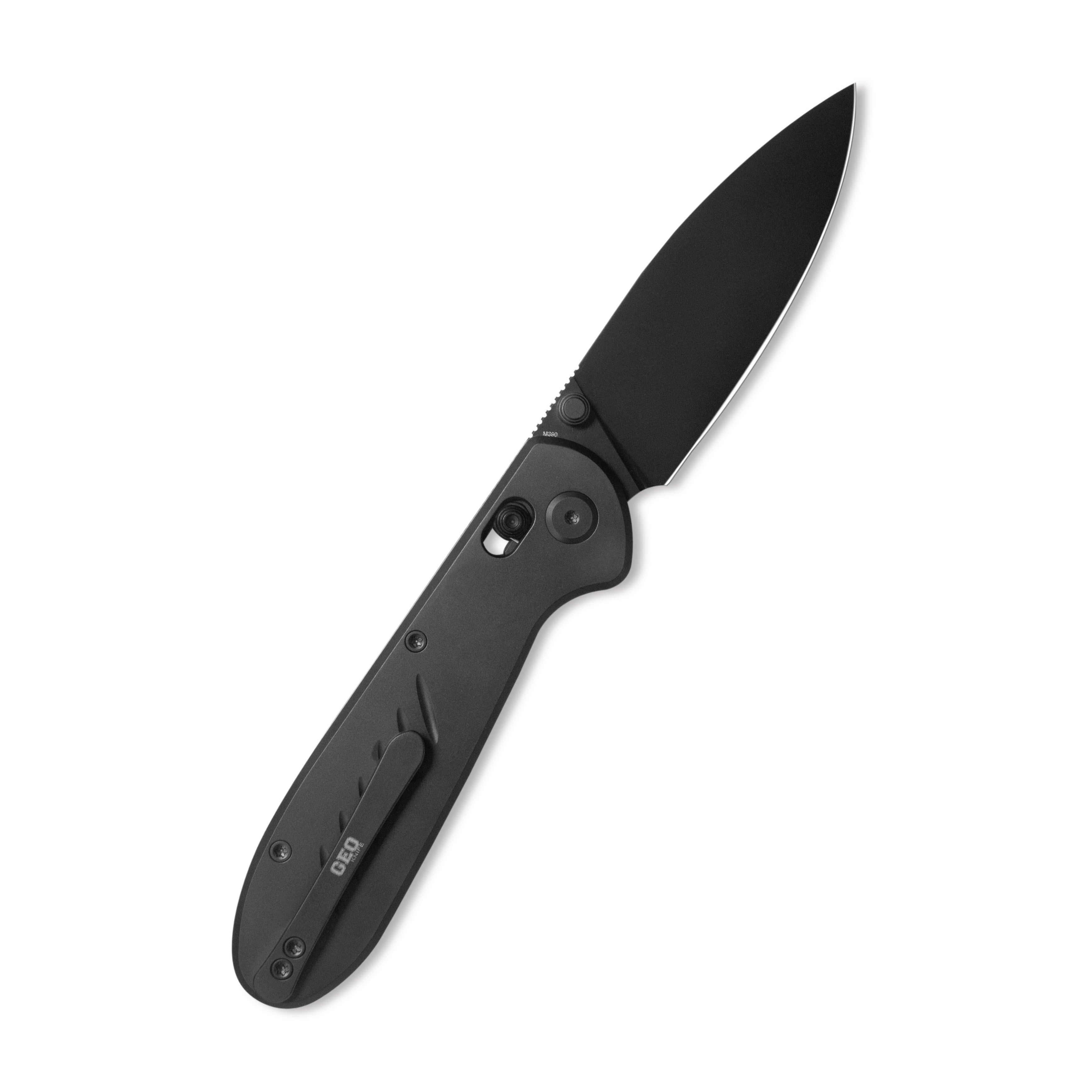 GEO Knife Frost Axis lock Folding Knife Black DLC 6AL4V Titanium Handle 3.4" Black DLC Bohler M390 Blade GEO2501B