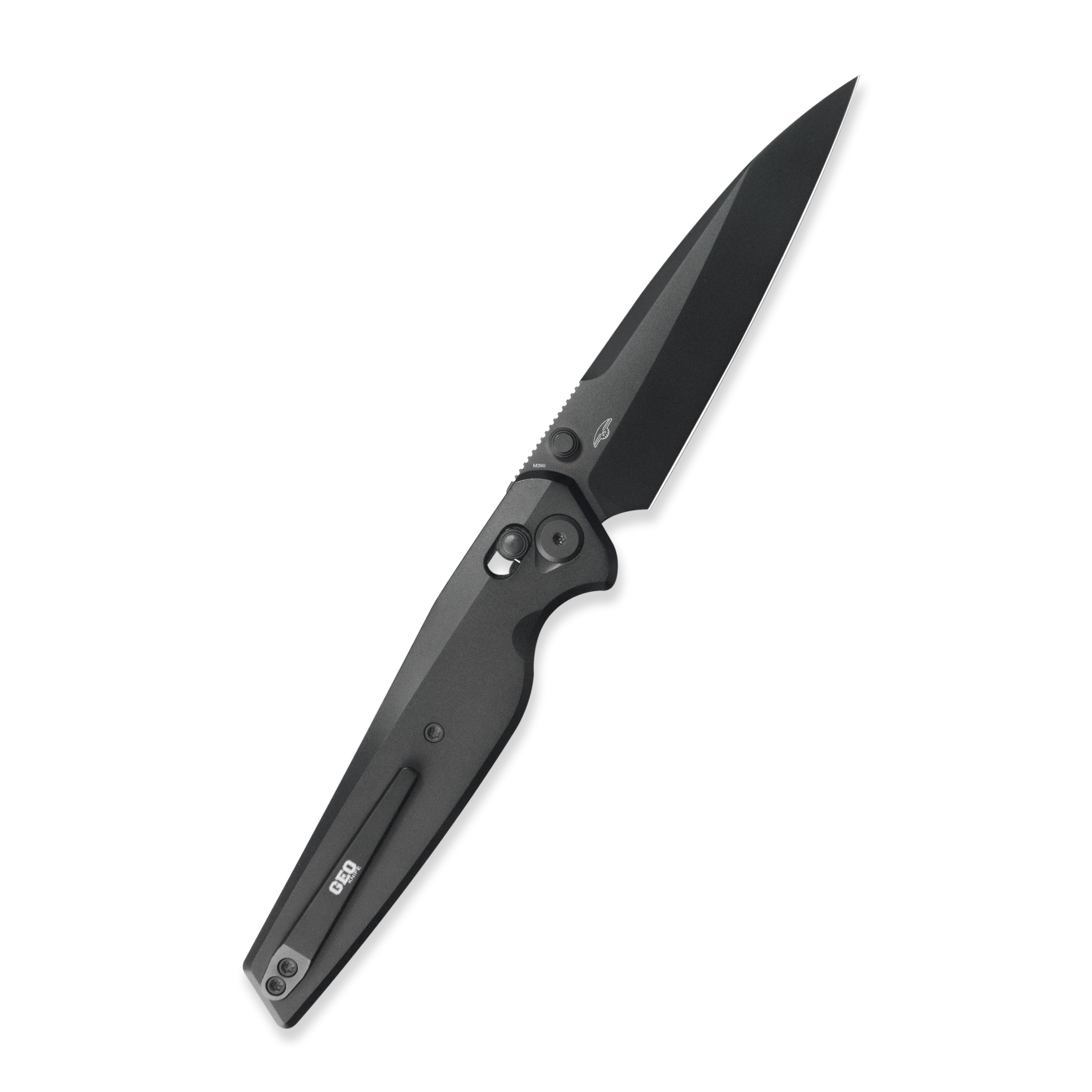 GEO Knife FANTASM Axis lock Folding Knife Black 6AL4V Titanium Handle 3.9" Black DLC Bohler M390 Blade GEO2505C