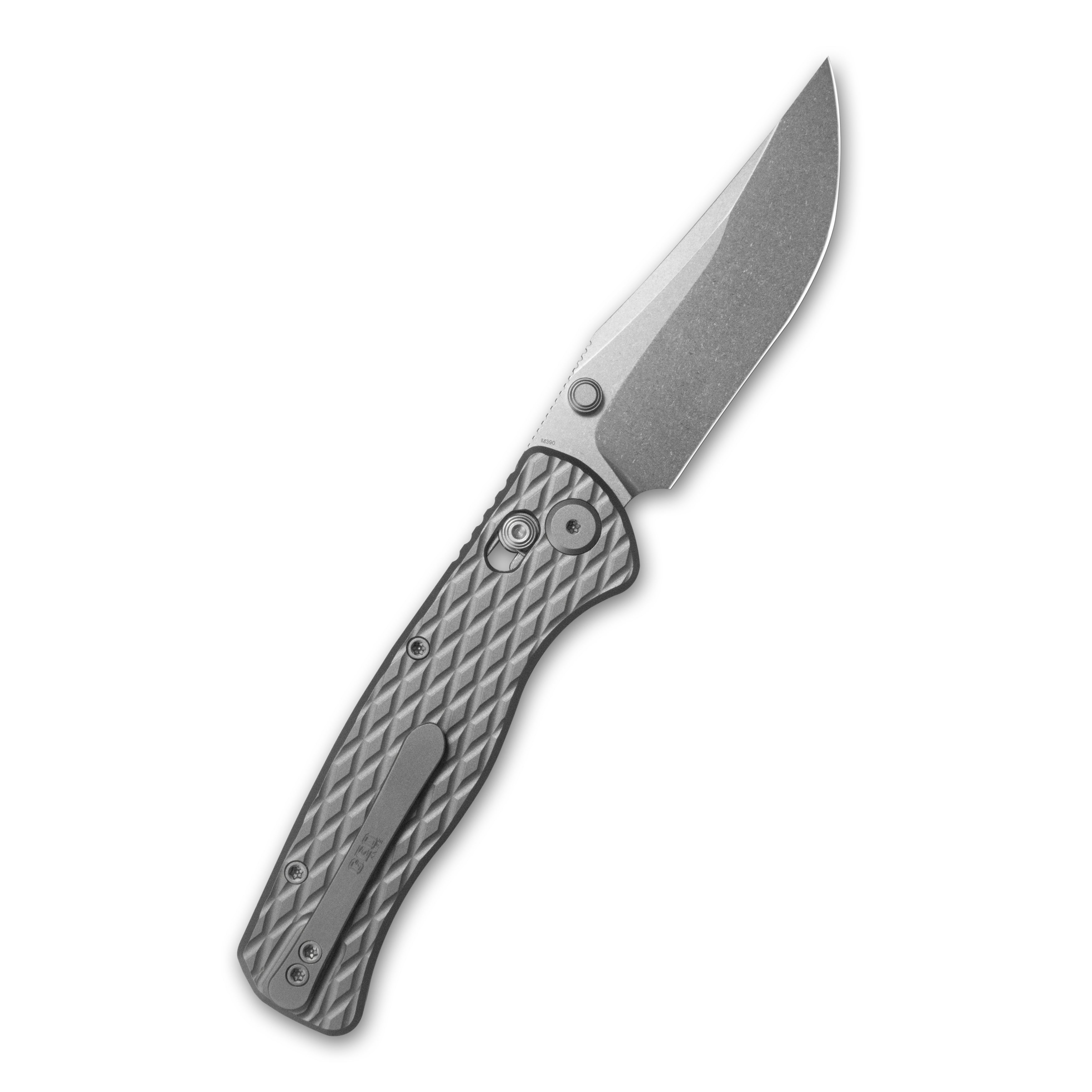GEO Knife Sharp Shadow Axis lock Folding Knife Gray 6AL4V Titanium Handle 3.3" Stonewash Bohler M390 Blade GEO2504A