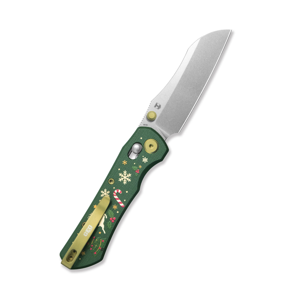 (Pre-order) Christmas Edition: GEO Knife Komodo Crossbar lock Folding Knife Green G10 Handle 3.1" Stonewash Bohler M390 Blade GEO2509-1A