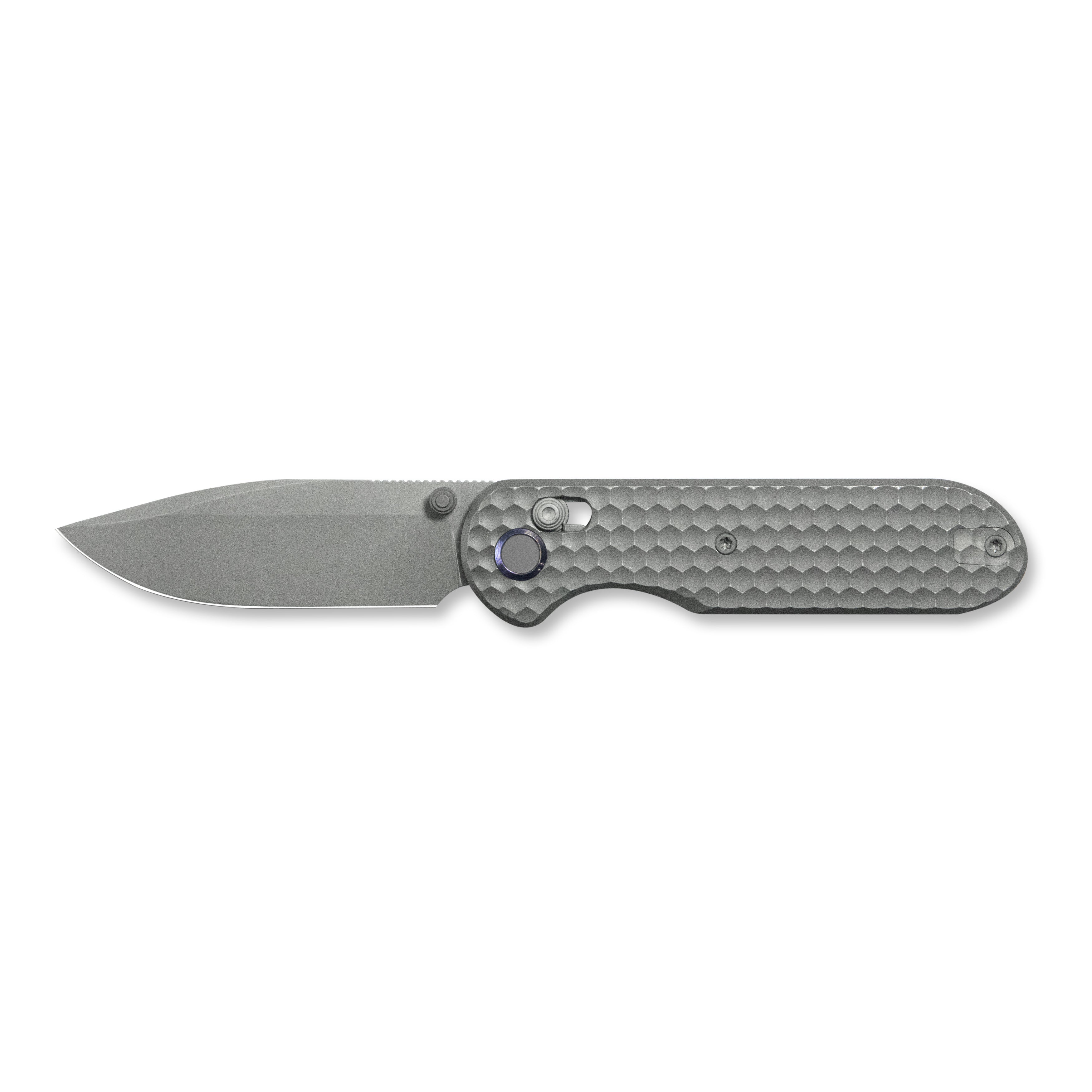 GEO Knife Ethereal Cutter Axis lock Folding Knife Gray 6AL4V Titanium Handle 3.0" Darkwash Bohler M390 Blade GEO2402C