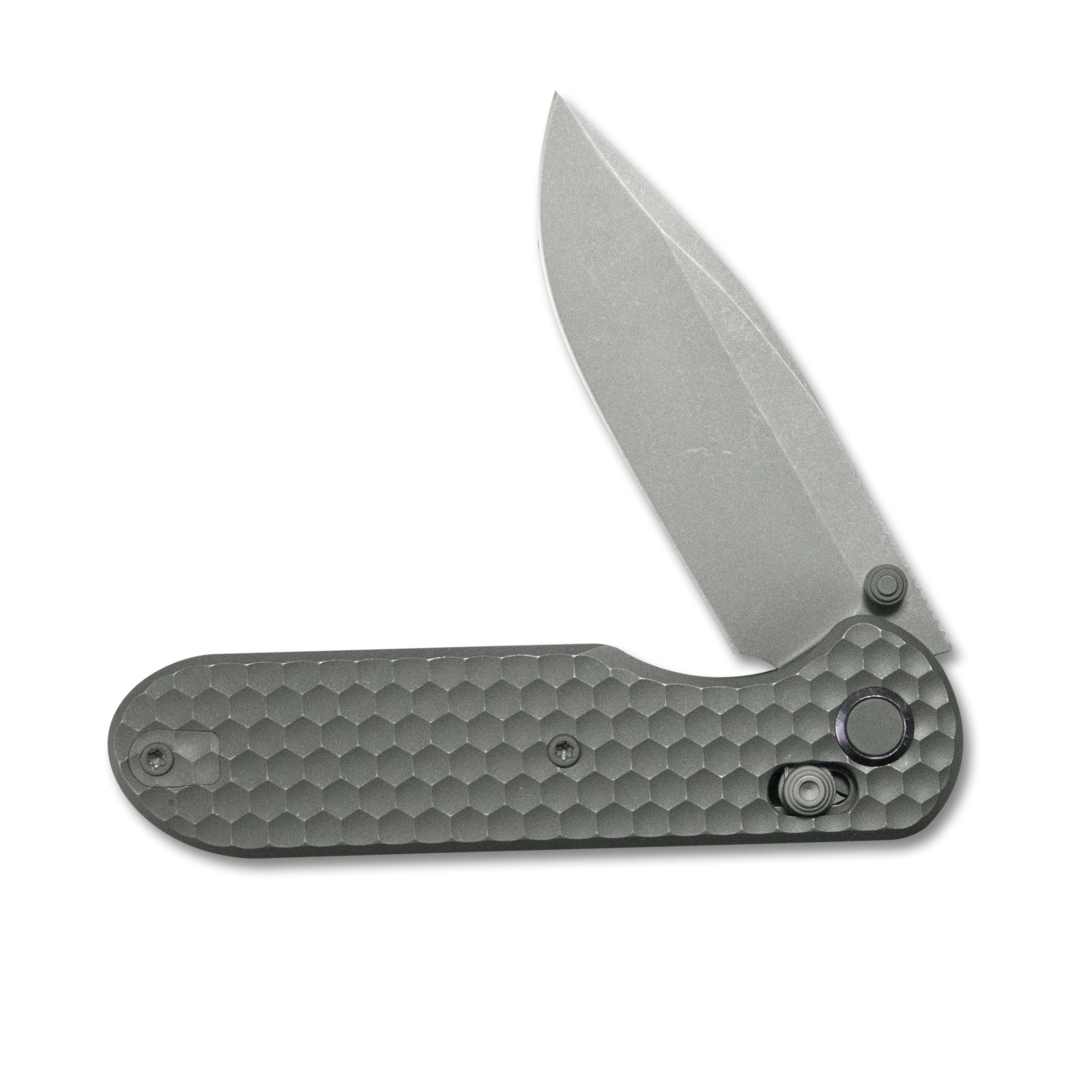 GEO Knife Ethereal Cutter Axis lock Folding Knife Gray 6AL4V Titanium Handle 3.0" Darkwash Bohler M390 Blade GEO2402C