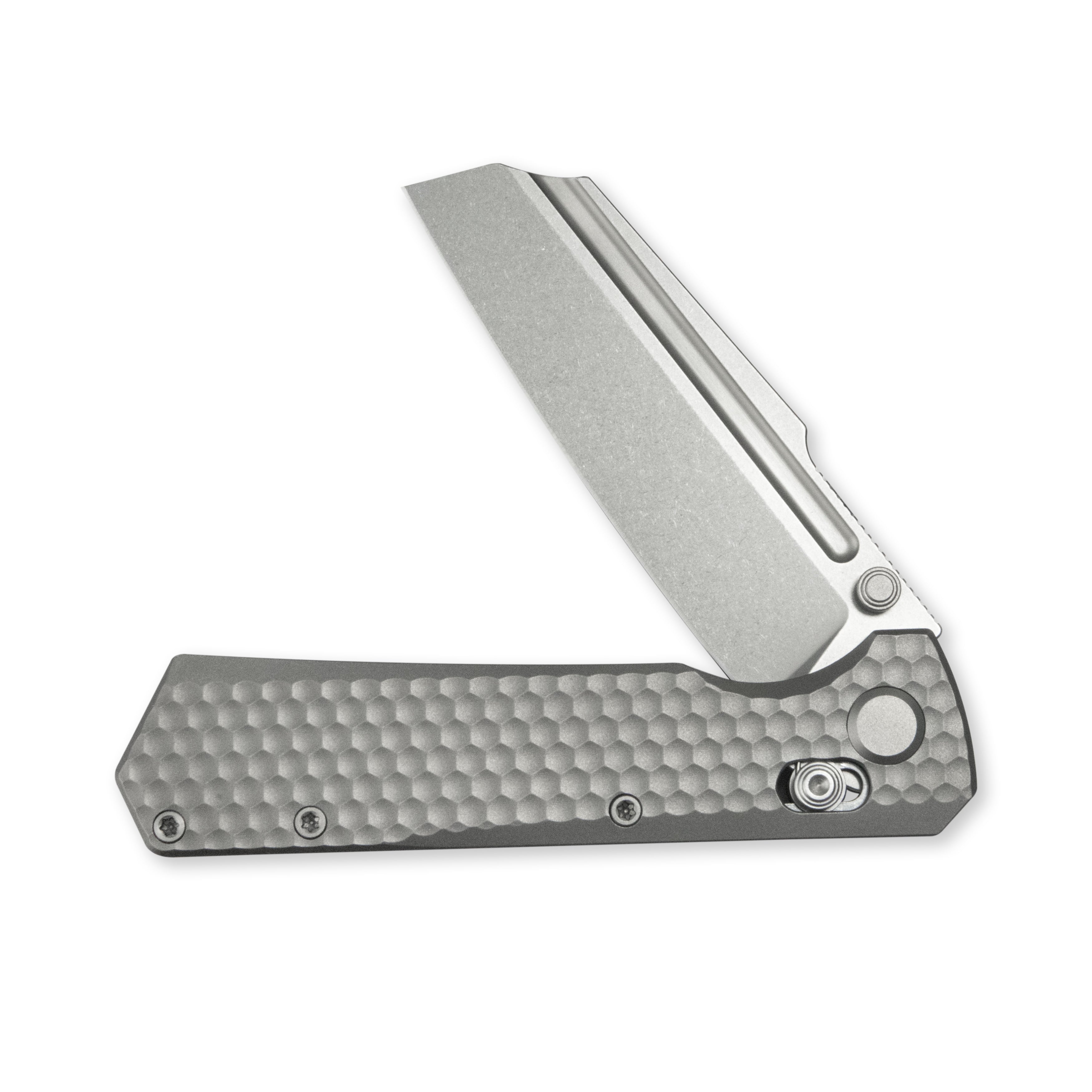 GEO Knife Noxiz Axis lock Folding Knife Gray 6AL4V Titanium Handle 3.1" Stonewash Bohler M390 Blade GEO2506A