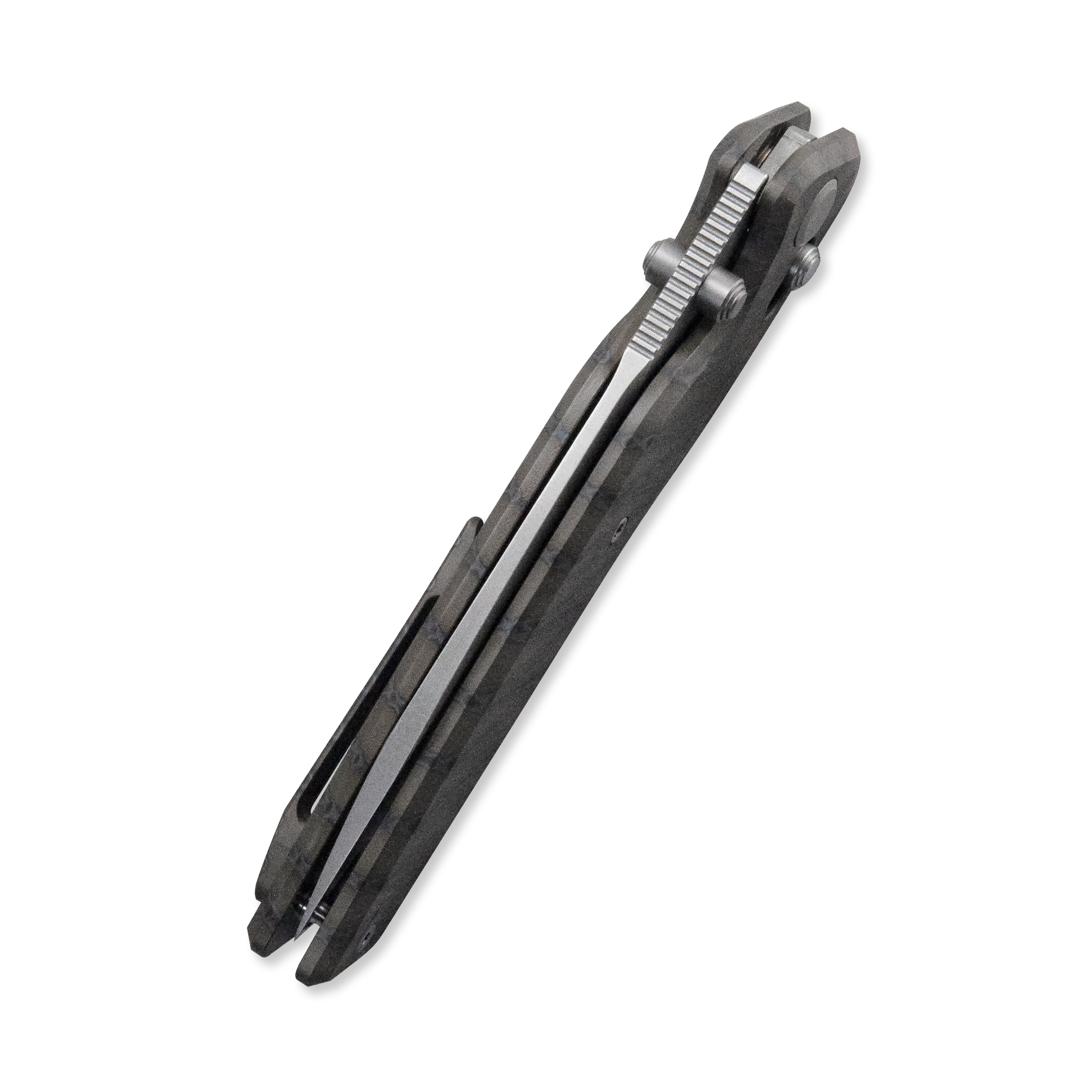 GEO Knife FANTASM Axis lock Folding Knife Tiger Stripe Pattern Flamed 6AL4V Titanium Handle 3.9" Stonewash Bohler M390 Blade GEO2505B