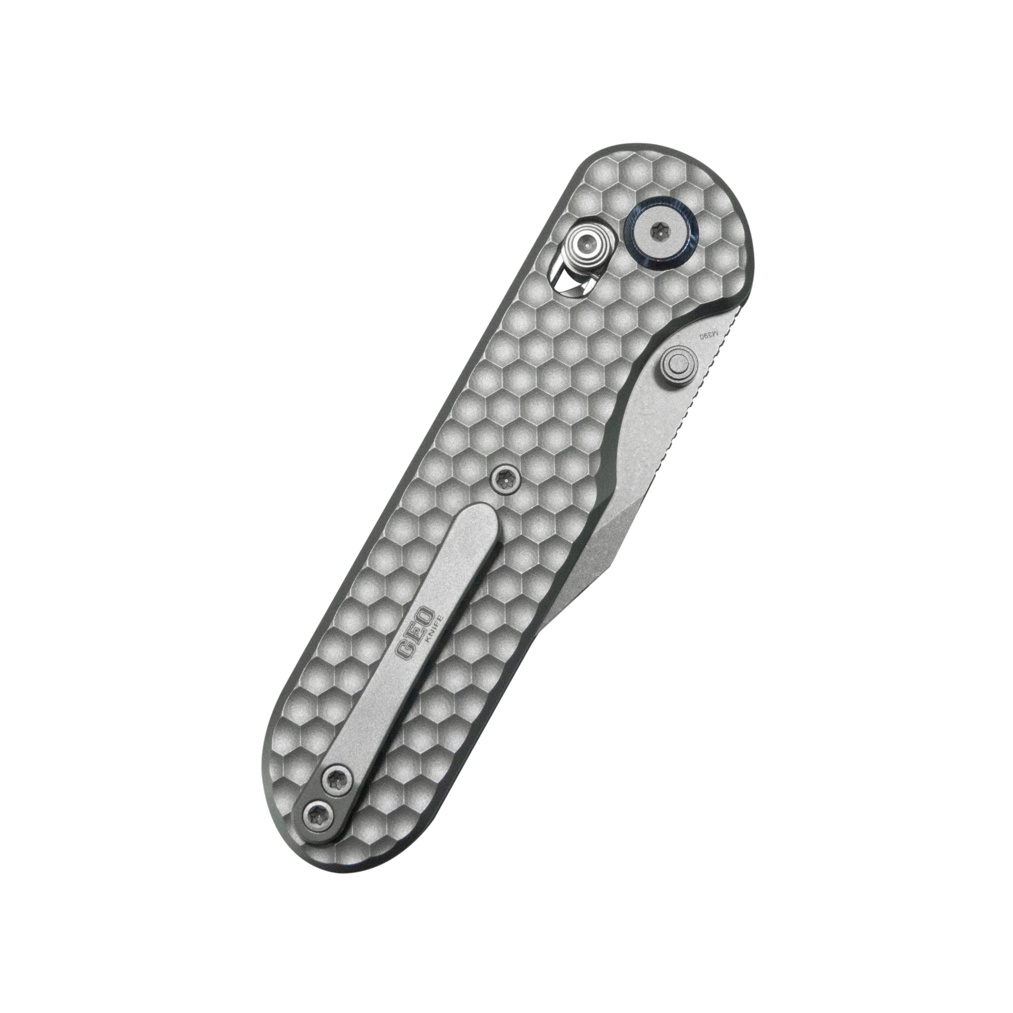 (Pre-order)( Before February 5th):GEO Knife Ethereal Cutter Axis lock Folding Knife Gray 6AL4V Titanium Handle 3.0" Stonewash Bohler M390 Blade GEO2401A