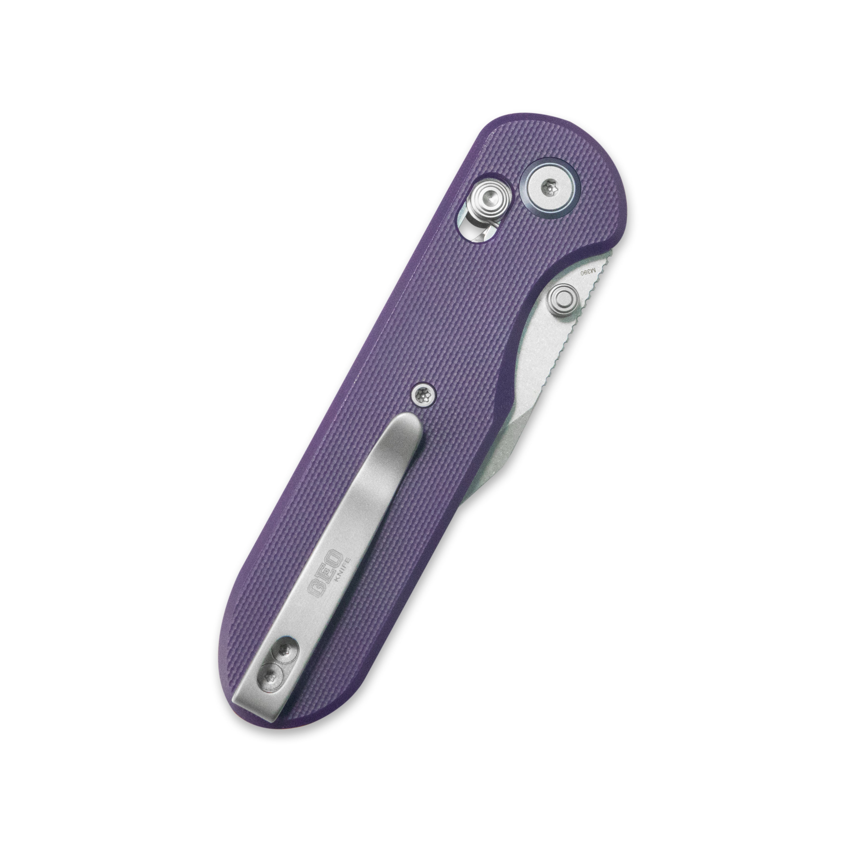 (Pre-order)( Before February 5th): GEO Knife Ethereal Cutter Axis lock Folding Knife Purple G10 Handle 3.0" Stonewash Bohler M390 Blade GEO2401L