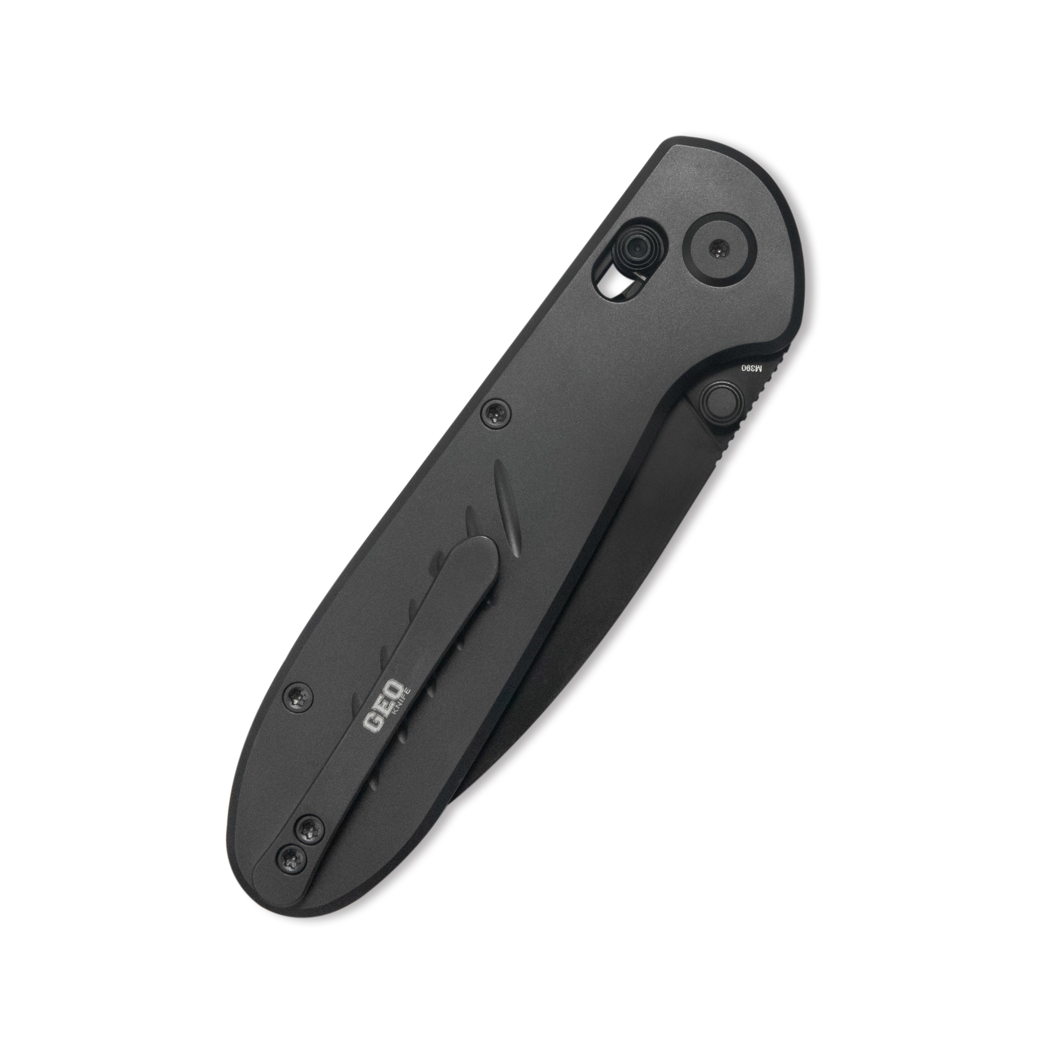 GEO Knife Frost Axis lock Folding Knife Black DLC 6AL4V Titanium Handle 3.4" Black DLC Bohler M390 Blade GEO2501B