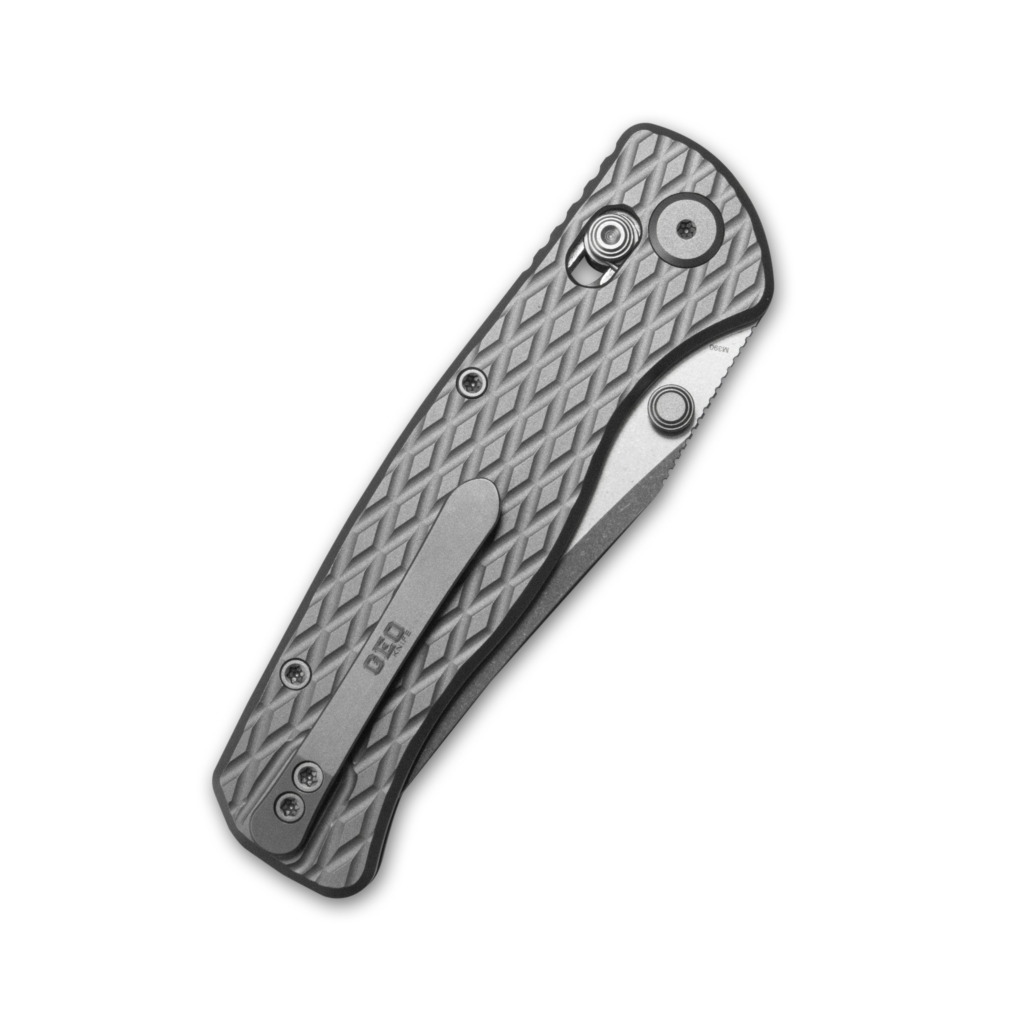 GEO Knife Sharp Shadow Axis lock Folding Knife Gray 6AL4V Titanium Handle 3.3" Stonewash Bohler M390 Blade GEO2504A