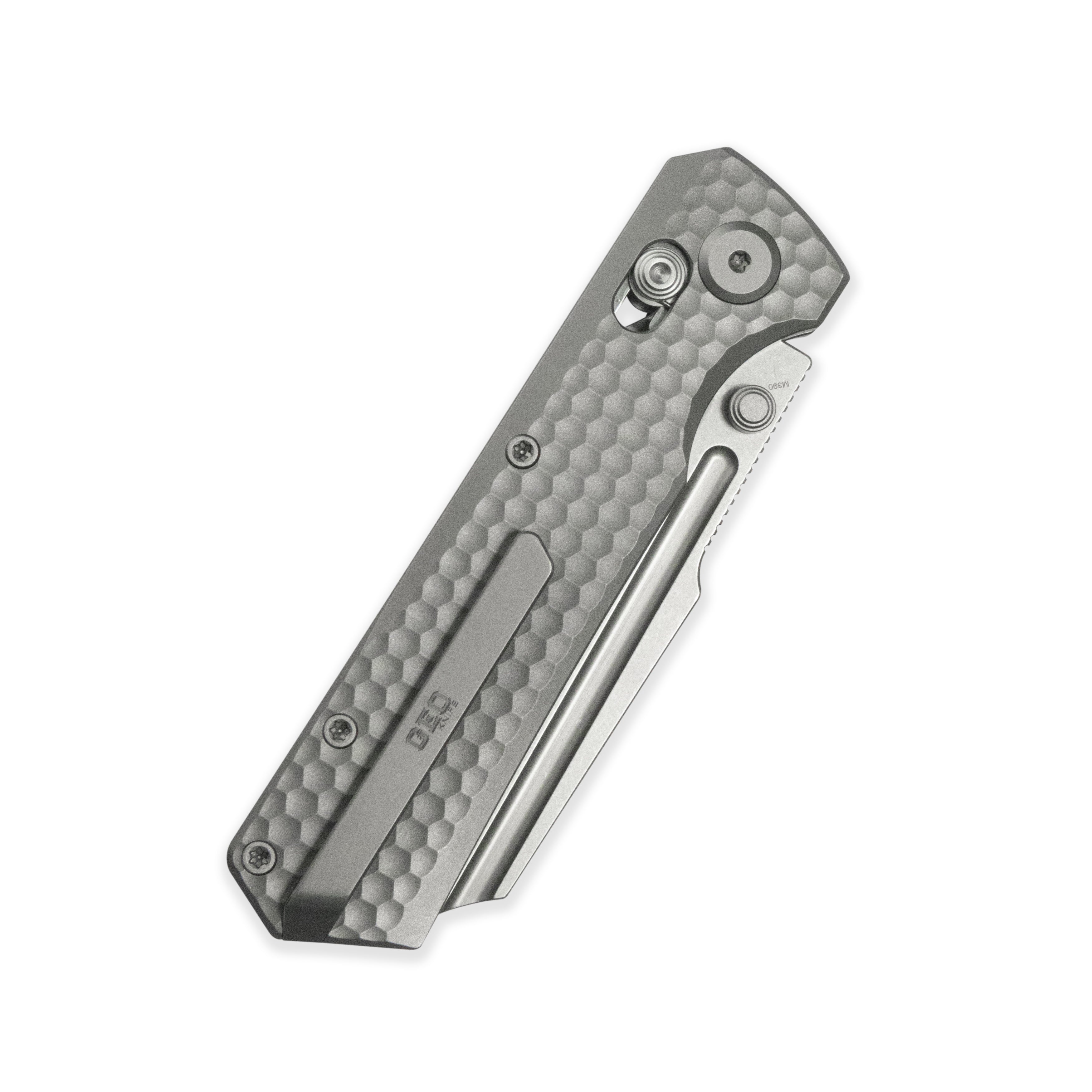 GEO Knife Noxiz Axis lock Folding Knife Gray 6AL4V Titanium Handle 3.1" Stonewash Bohler M390 Blade GEO2506A