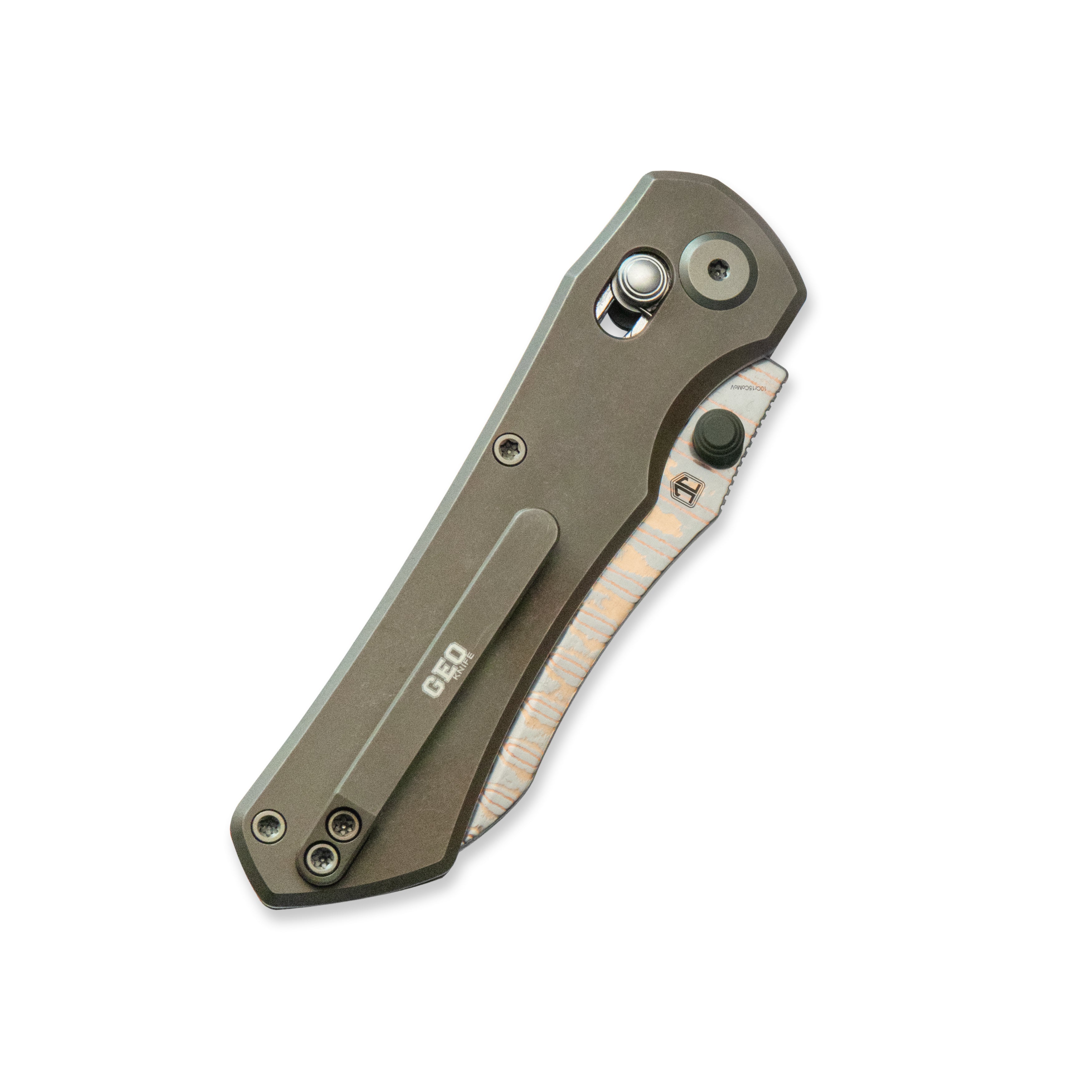 GEO Knife Komodo Axis lock Folding Knife Bronze 6AL4V Titanium Handle 3.1" Damascus Steel & Copper Blade(10Cr15CoMoV) GEO2509D