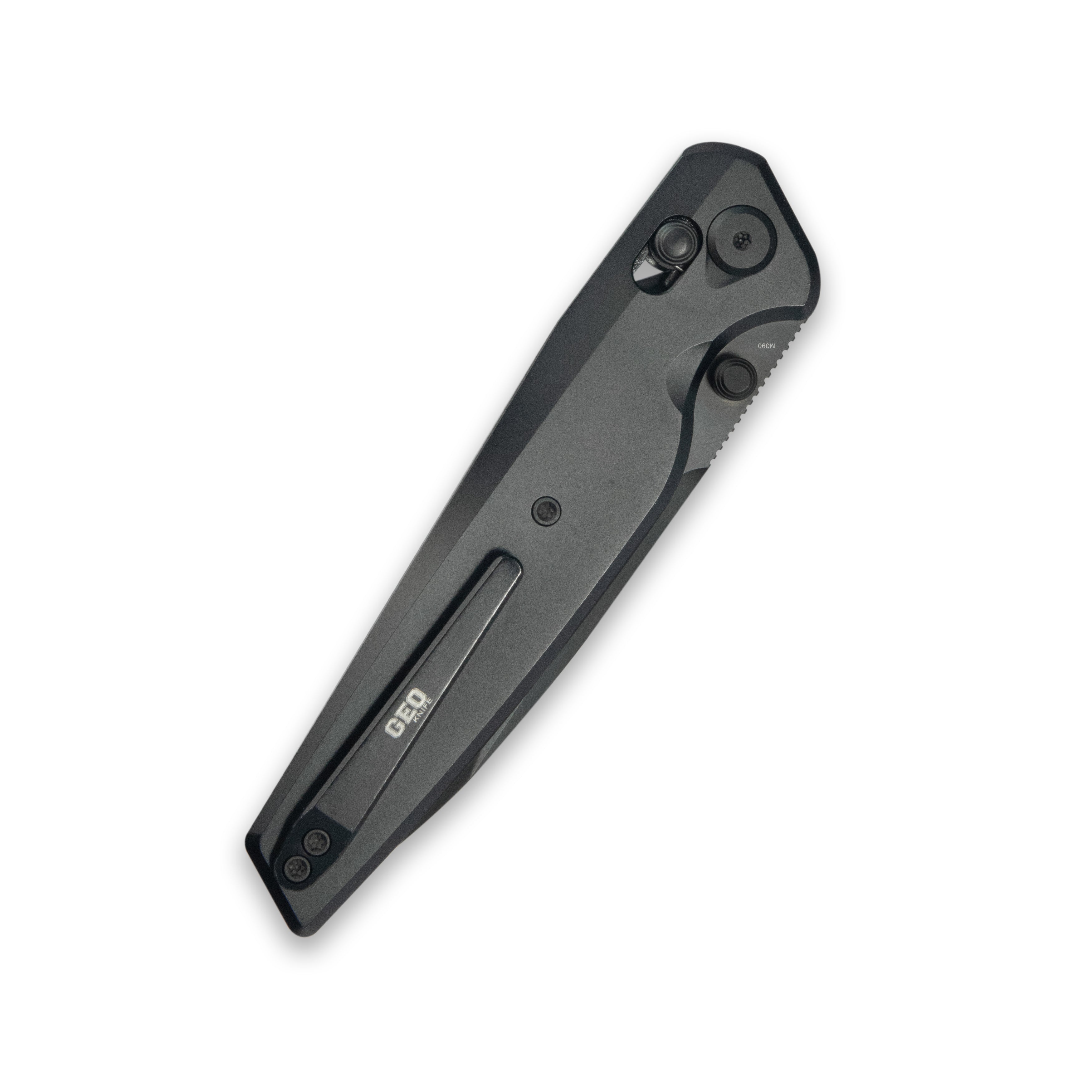 GEO Knife FANTASM Axis lock Folding Knife Black 6AL4V Titanium Handle 3.9" Black DLC Bohler M390 Blade GEO2505C