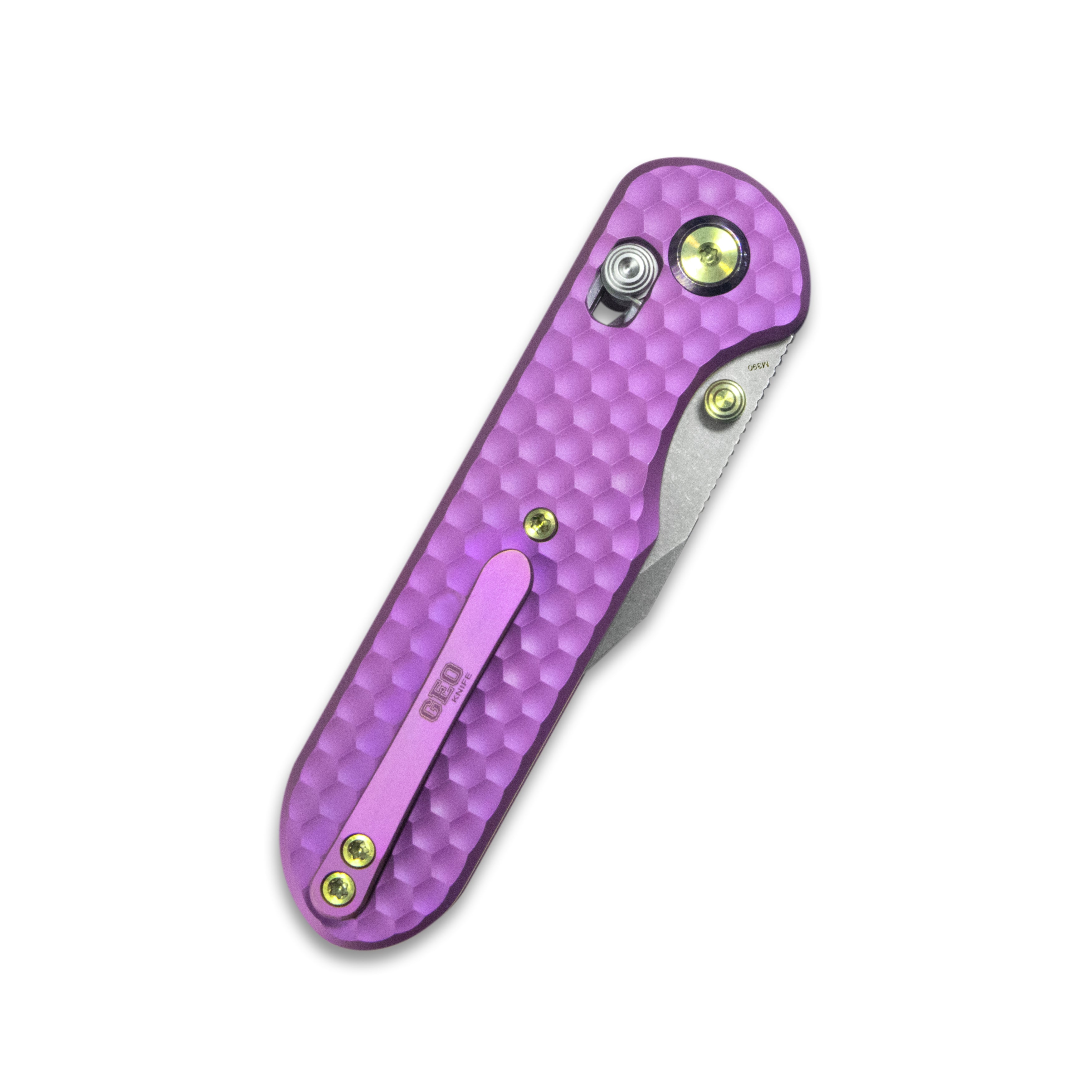 (Pre-order)( Before February 5th): GEO Knife Ethereal Cutter Axis lock Folding Knife Purple 6AL4V Titanium Handle 3.0" Stonewash Bohler M390 Blade GEO2401I