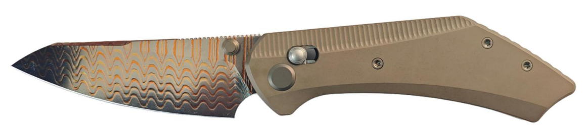 GEO Knife DIVID Axis lock Folding Knife Bronze 6AL4V Titanium Handle 3.1" Damascus Steel & Copper Blade(10Cr15CoMoV) GEO2507D