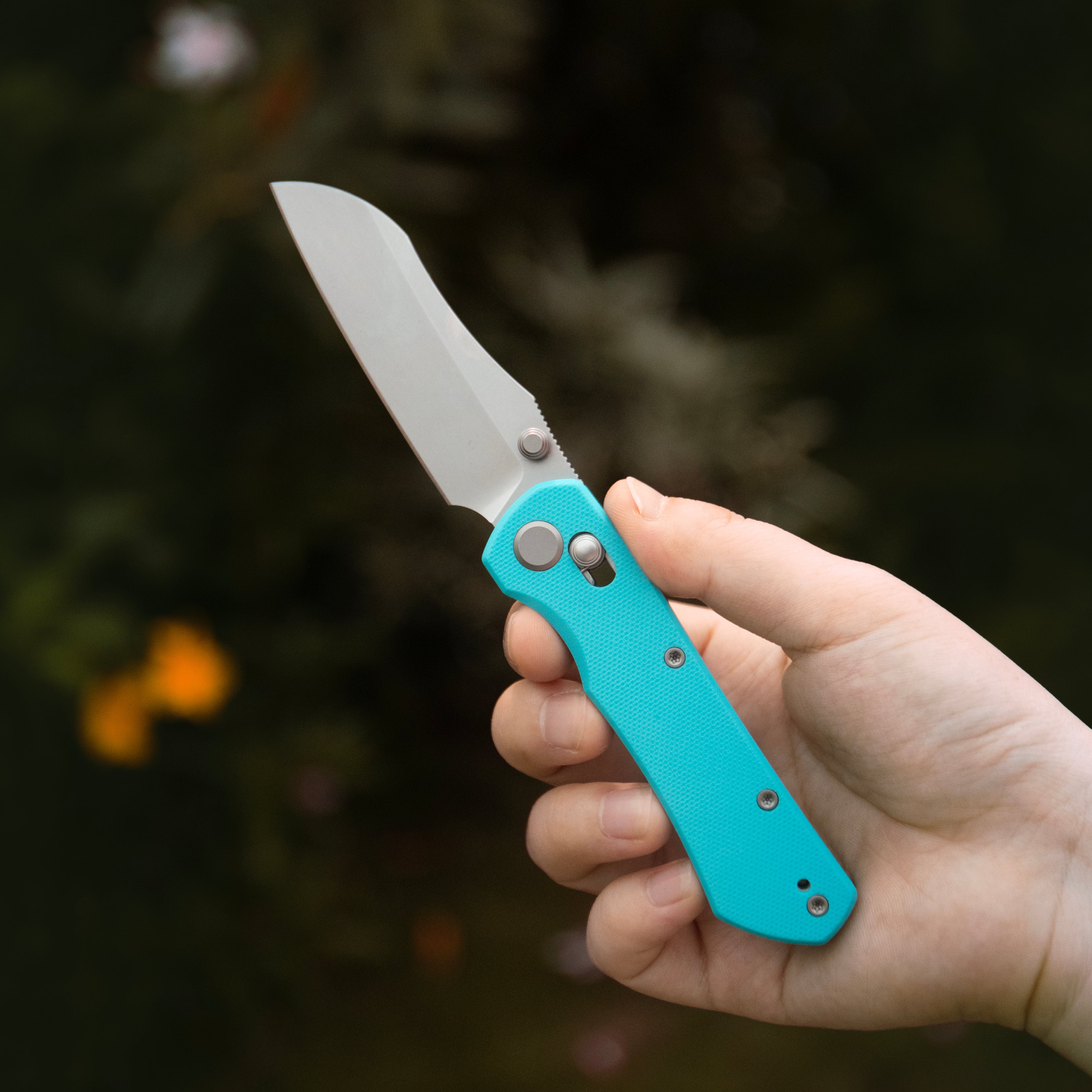 GEO Knife Komodo Crossbar lock Folding Knife Tiffany Blue G10 Handle 3.1" Stonewash Bohler M390 Blade GEO2509F