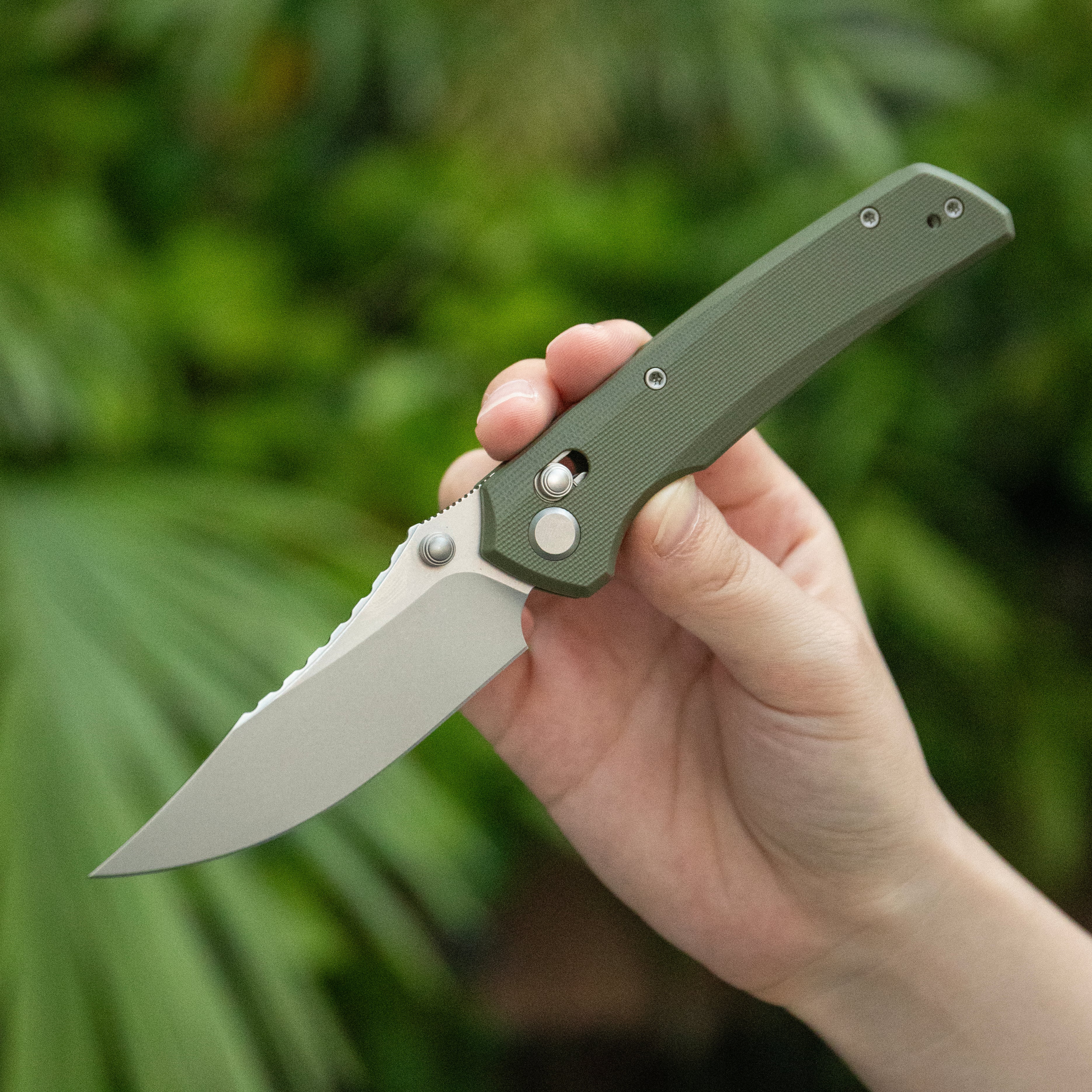 GEO Knife Cirex Crossbar lock Folding Knife Green G10 Handle 3.5" Stonewash Bohler M390 Blade GEO2601D